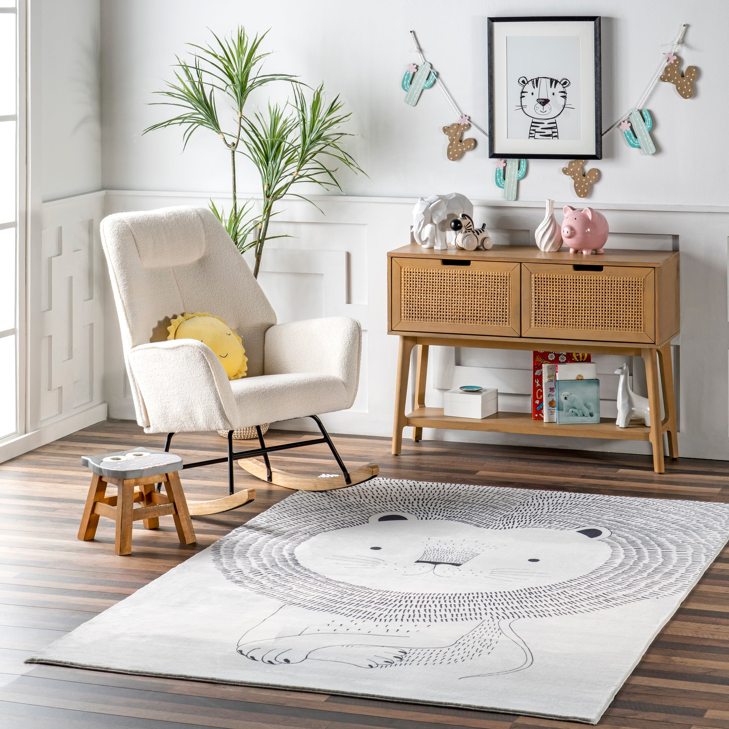 Kinslee Modern Lion Machine Washable Kids Area Rug - Image 2