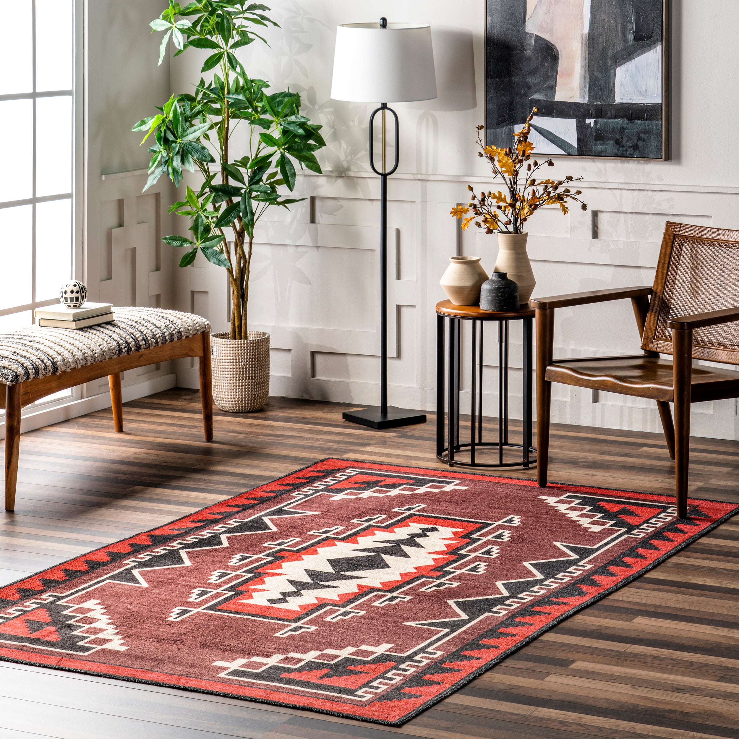 Adrena Bold Boho Machine Washable Area Rug - Image 2