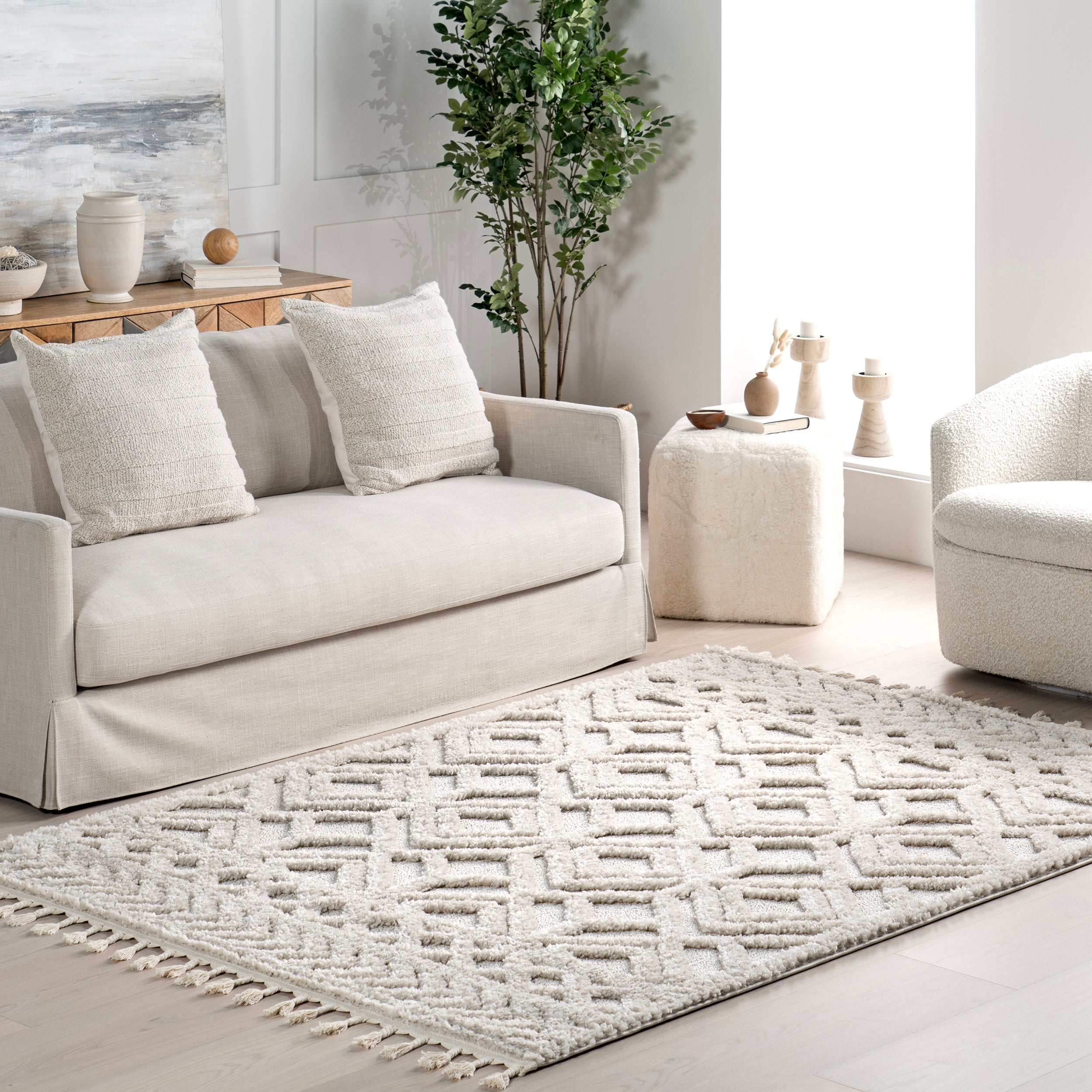 Akia Lattice High/Low Tassel Area Rug - Image 21