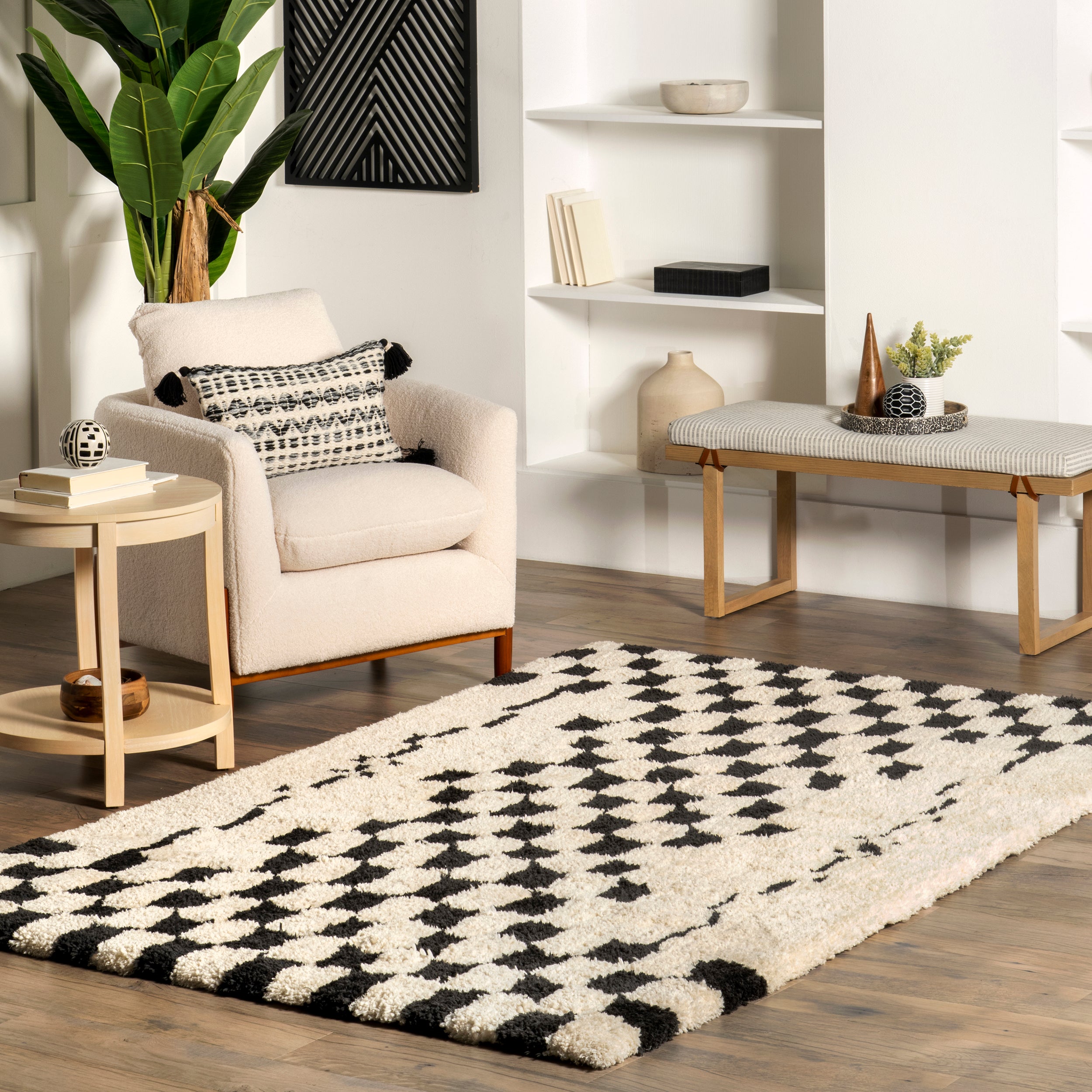 Nathalie Modern Checkered Shag Area Rug - Image 2
