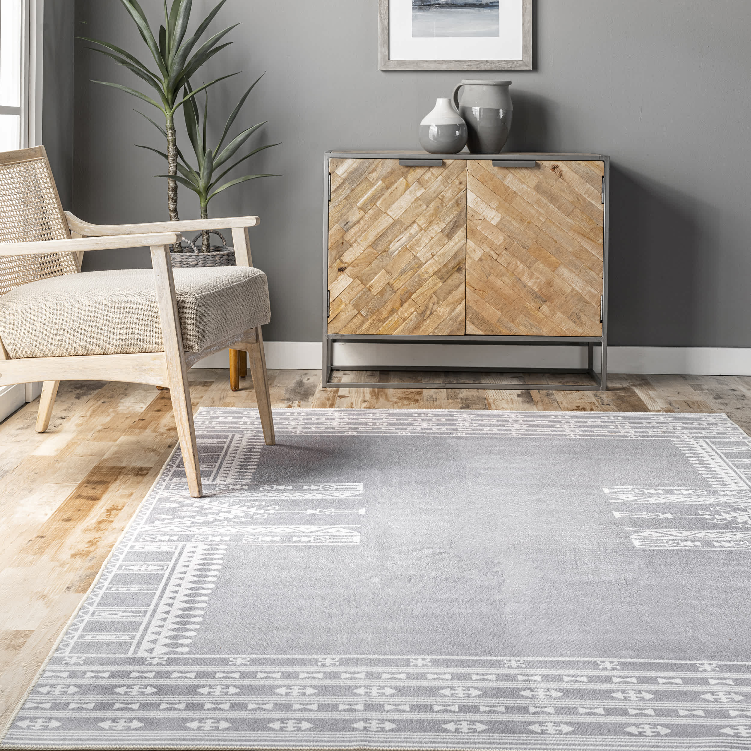 Joelle Machine Washable Tribal Geometirc Border Area Rug - Image 18