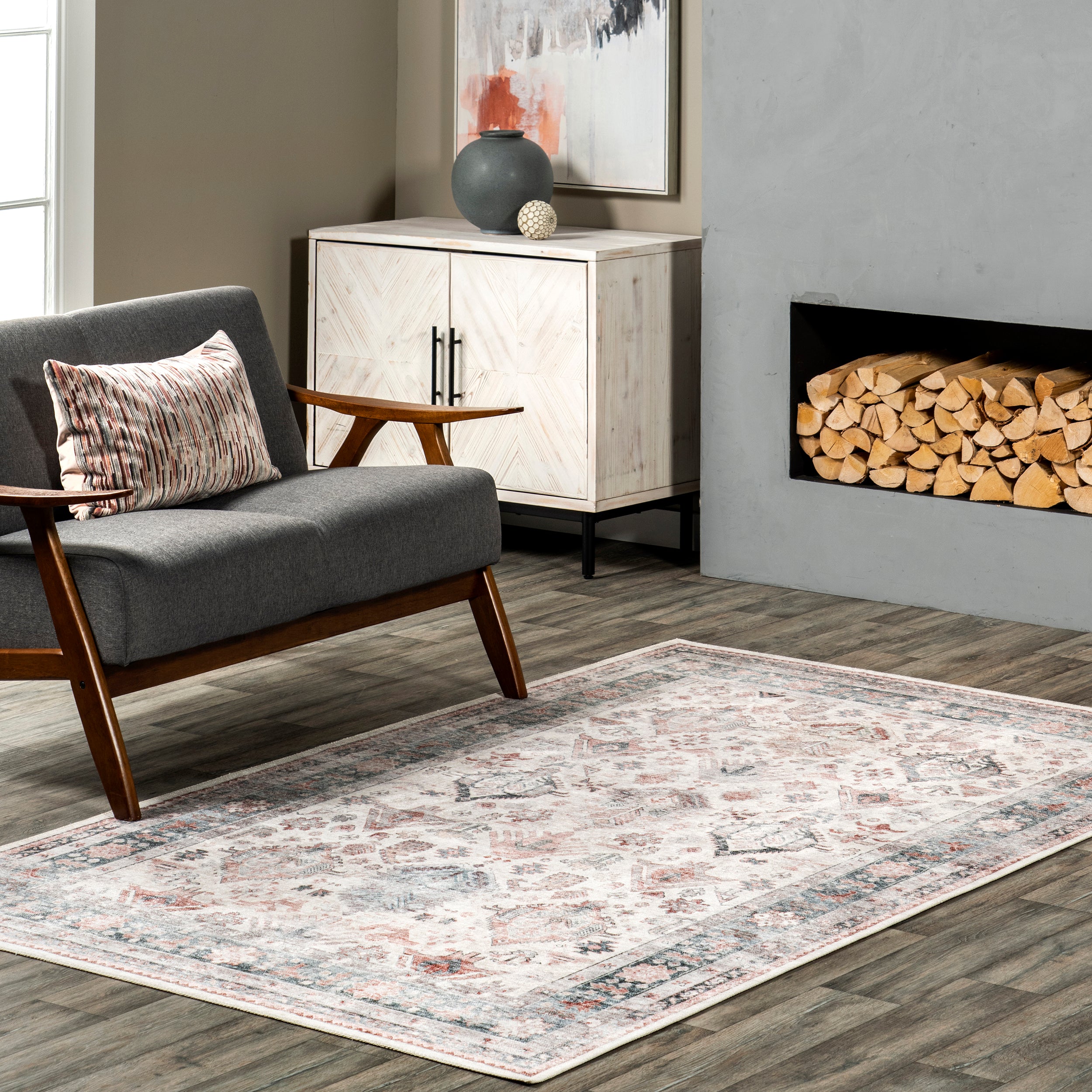 Bex Faded Stain-Resistant Machine Washable Area Rug - Image 2