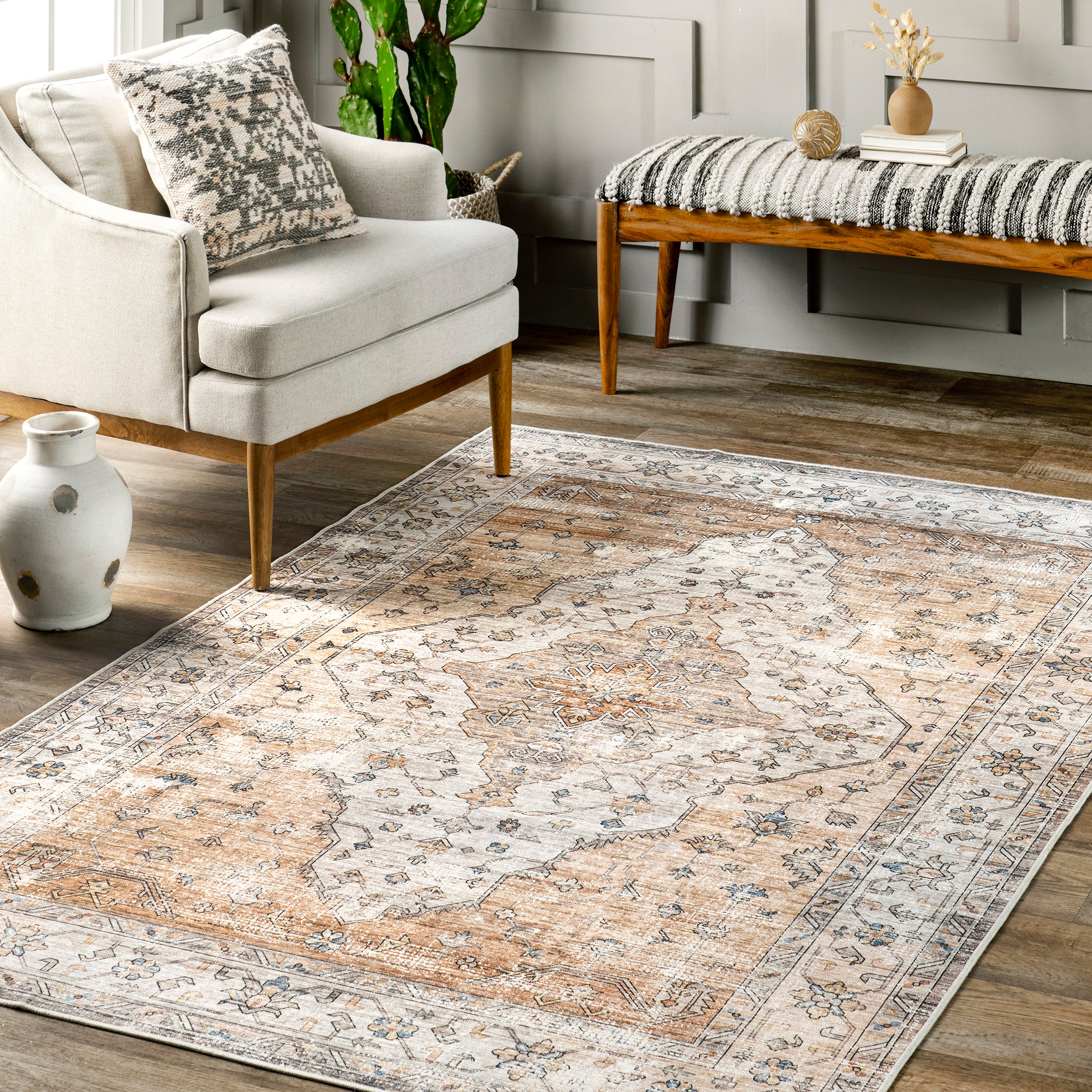 Keila Vintage Stain Repellent Machine Washable Area Rug - Image 9