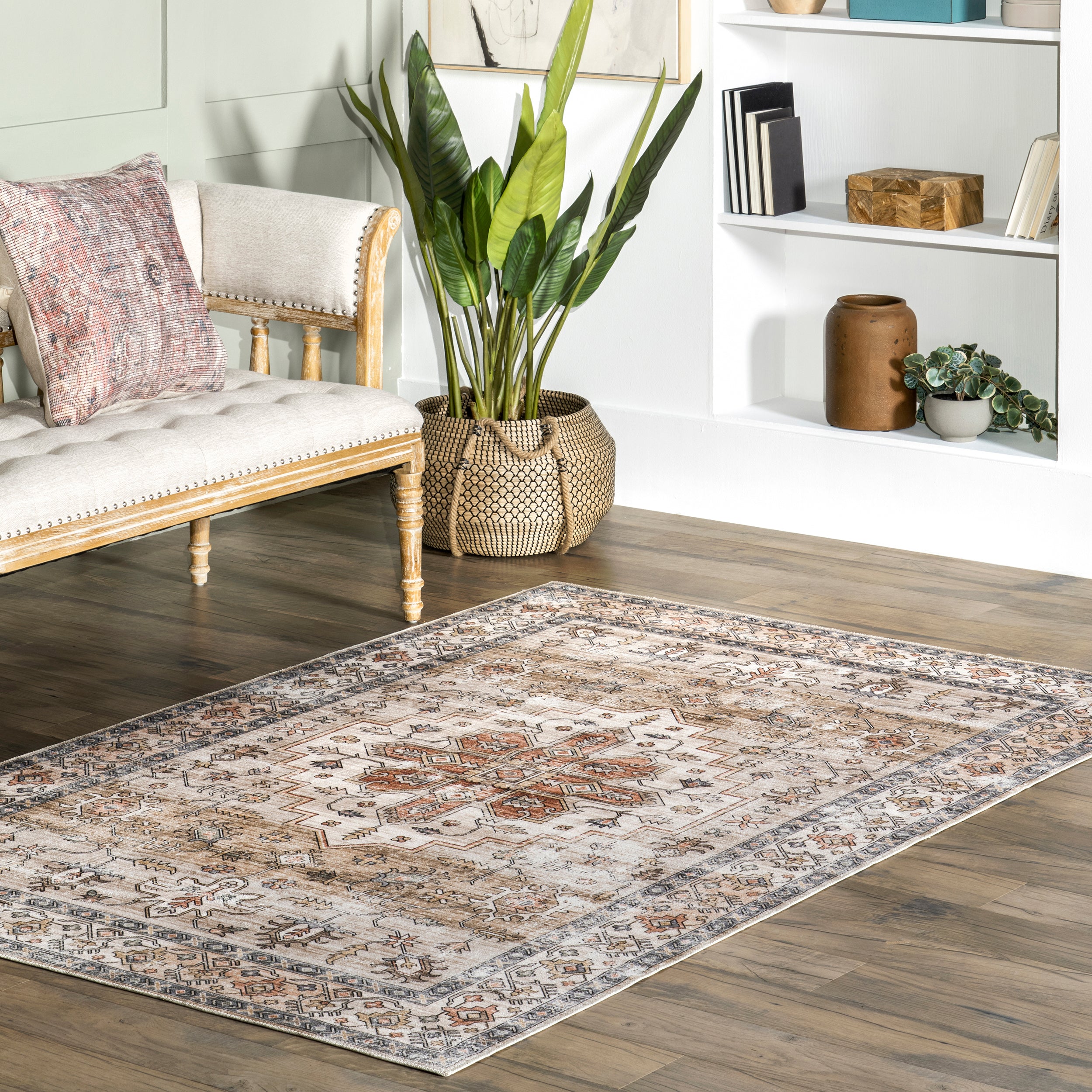 Dawson Machine Washable Distressed Medallion Area Rug - Image 13