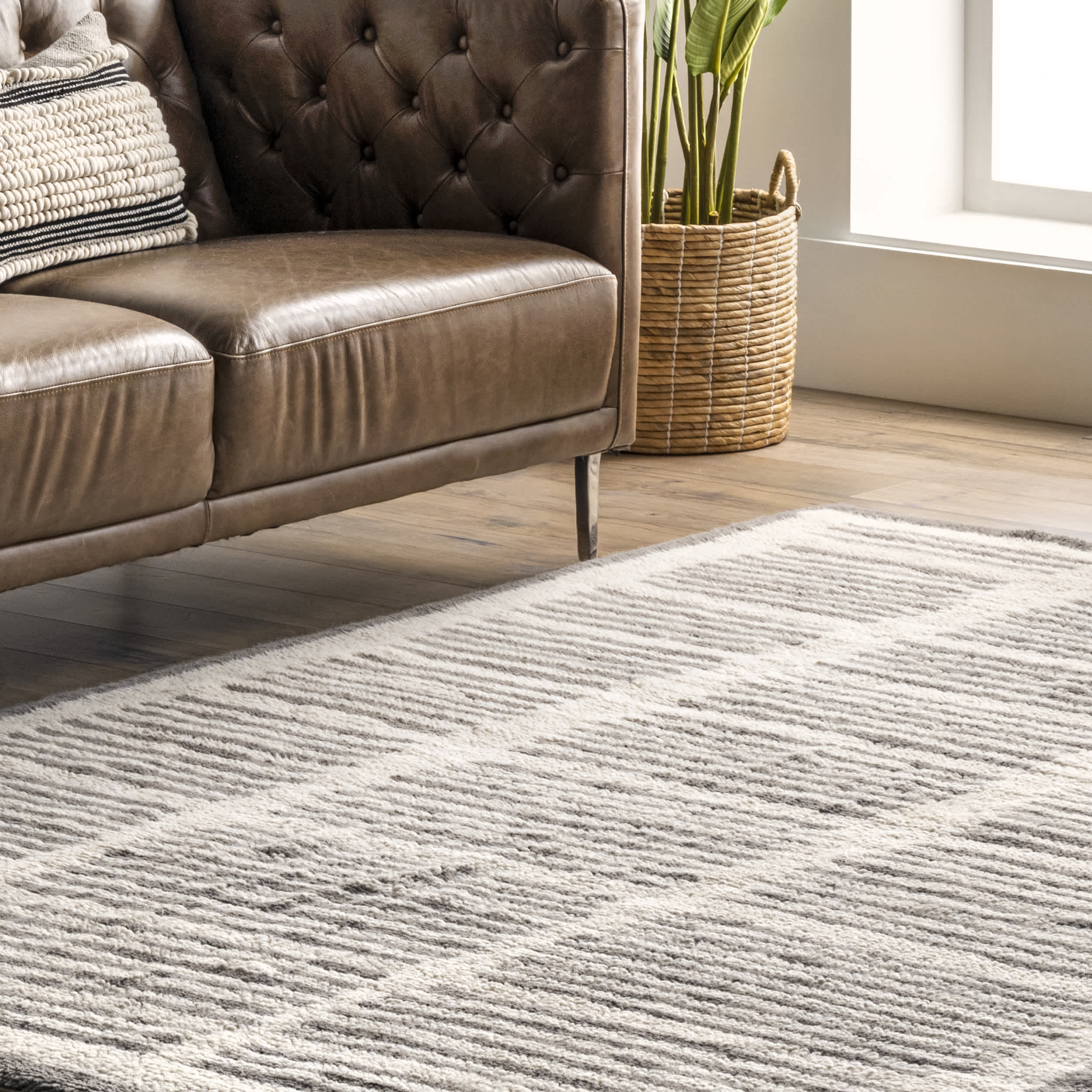 Paneled Pinstripes Wool Washable Area Rug - Image 9