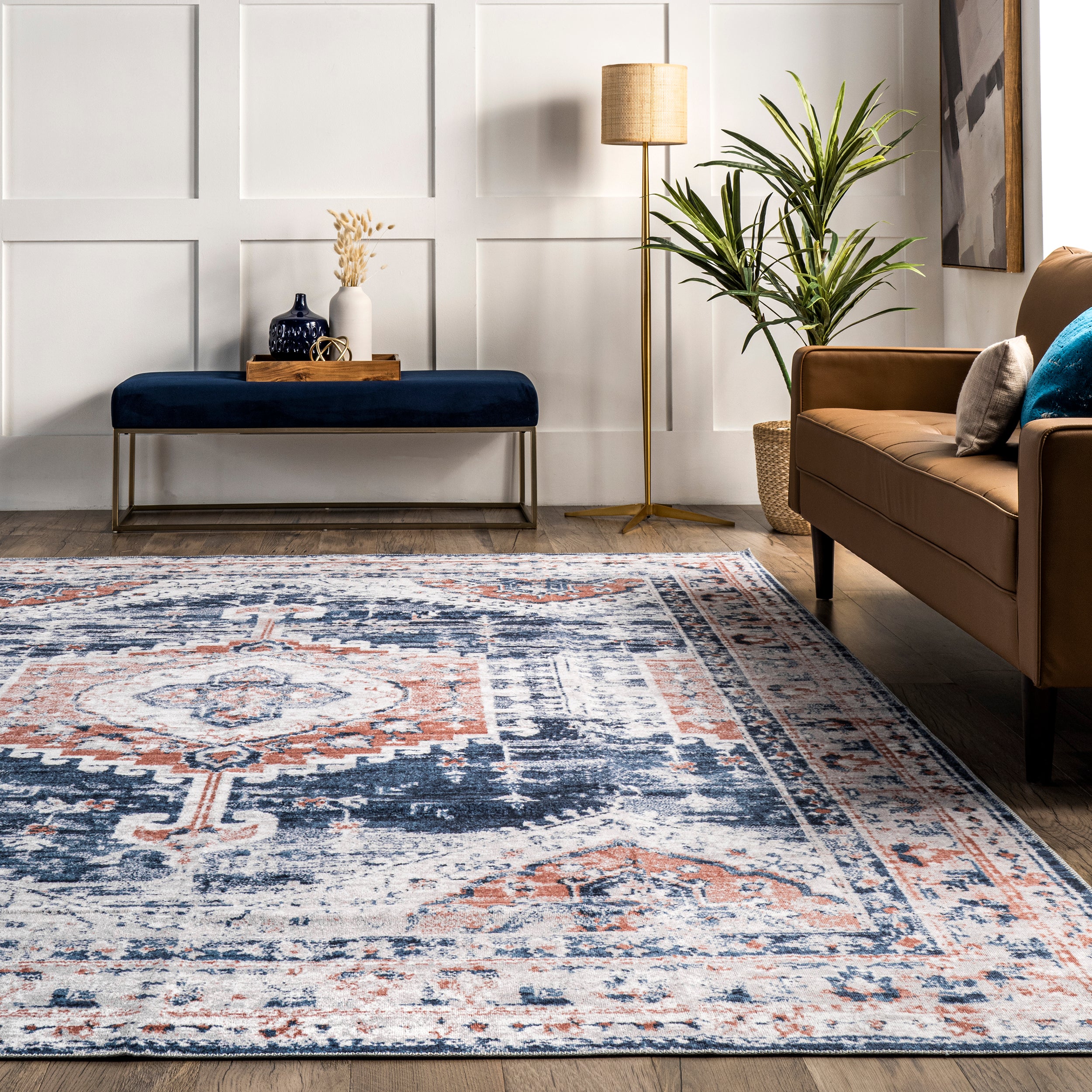 Evette Traditional Medallion Machine Washable Area Rug - Image 8