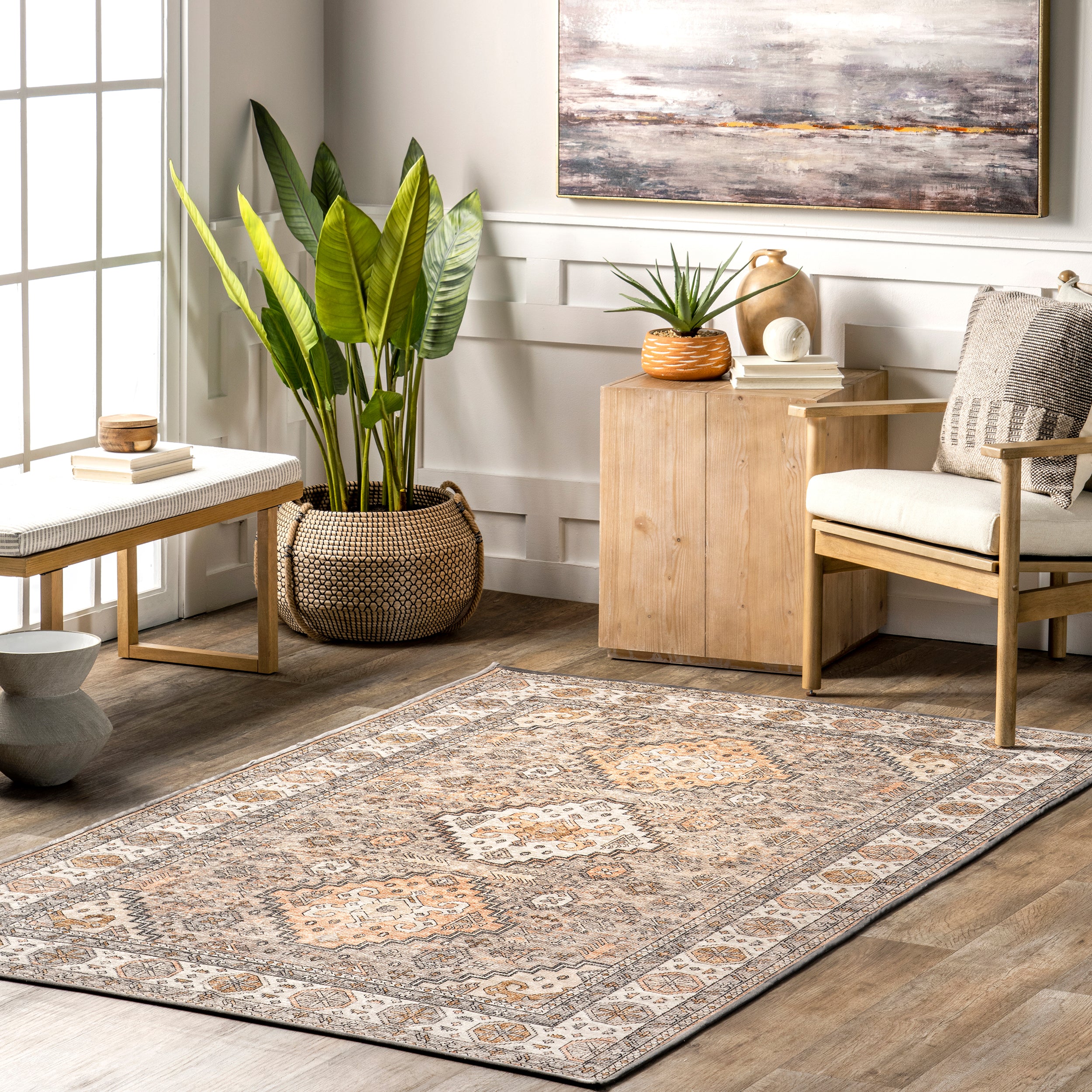Kesia Vintage Bordered Machine Washable Area Rug - Image 2