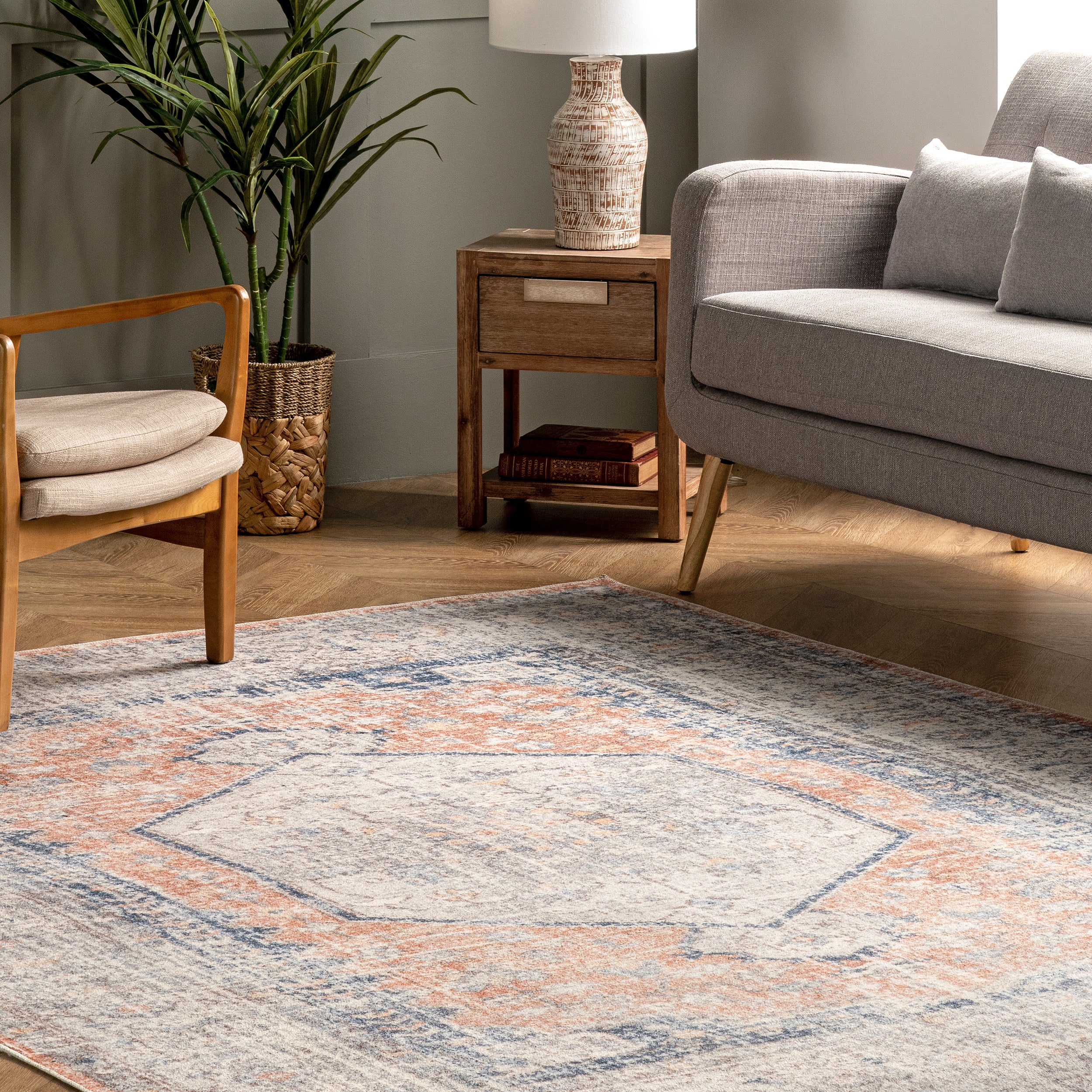 Jacquie Machine Washable Vintage Floral Area Rug - Image 9