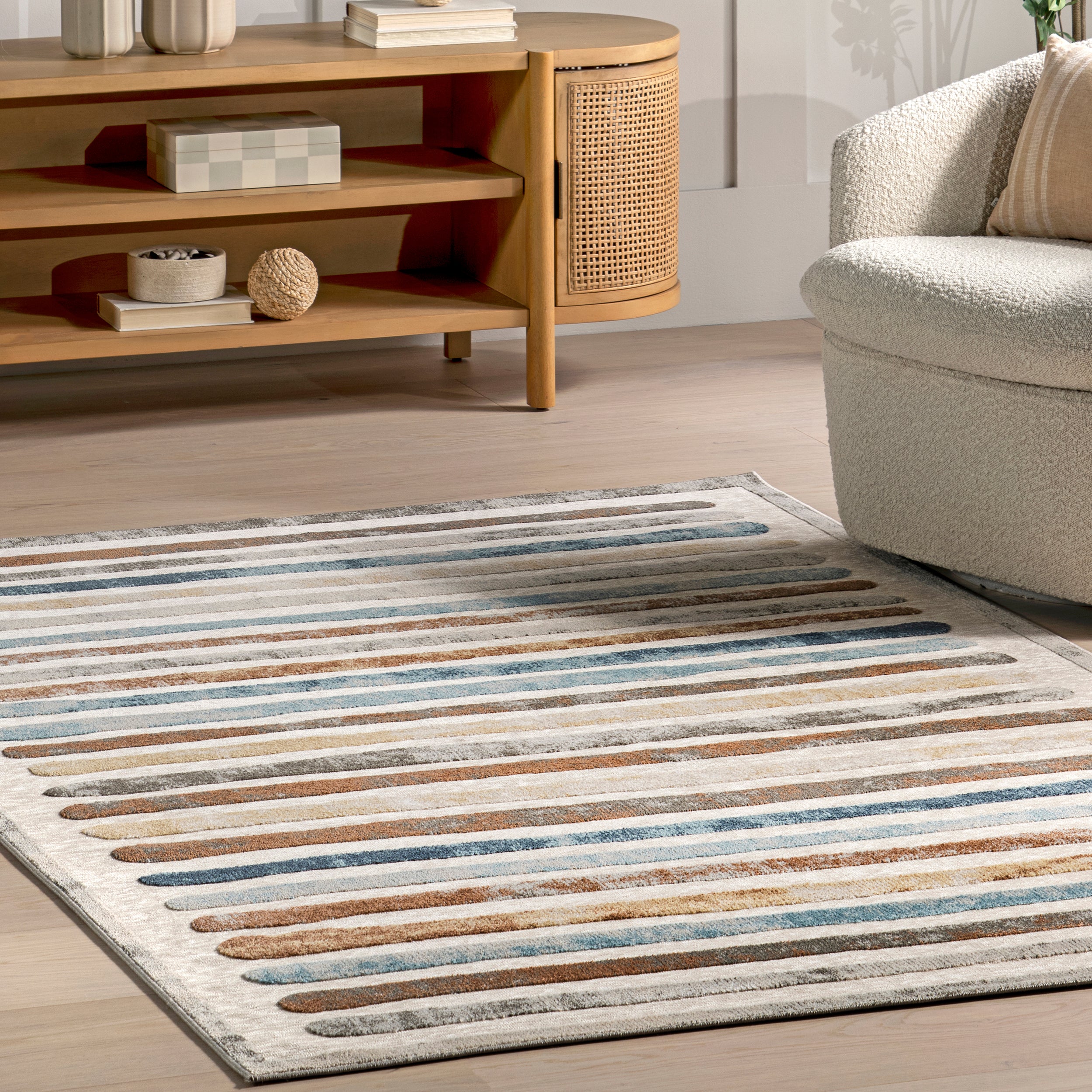 Jenae Multi Striped Machine Washable Area Rug - Image 9