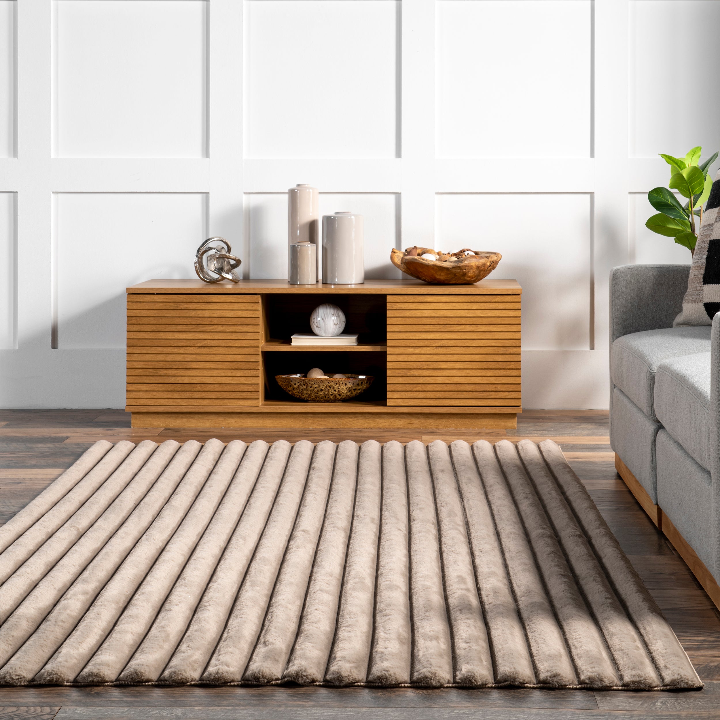 Kai Stripe Faux Rabbit Machine Washable Area Rug - Image 28