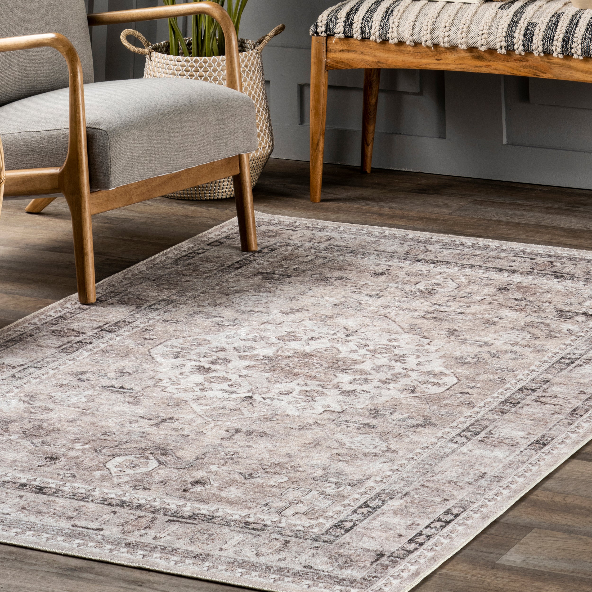Davi Faded Stain-Resistant Machine Washable Area Rug - Image 9