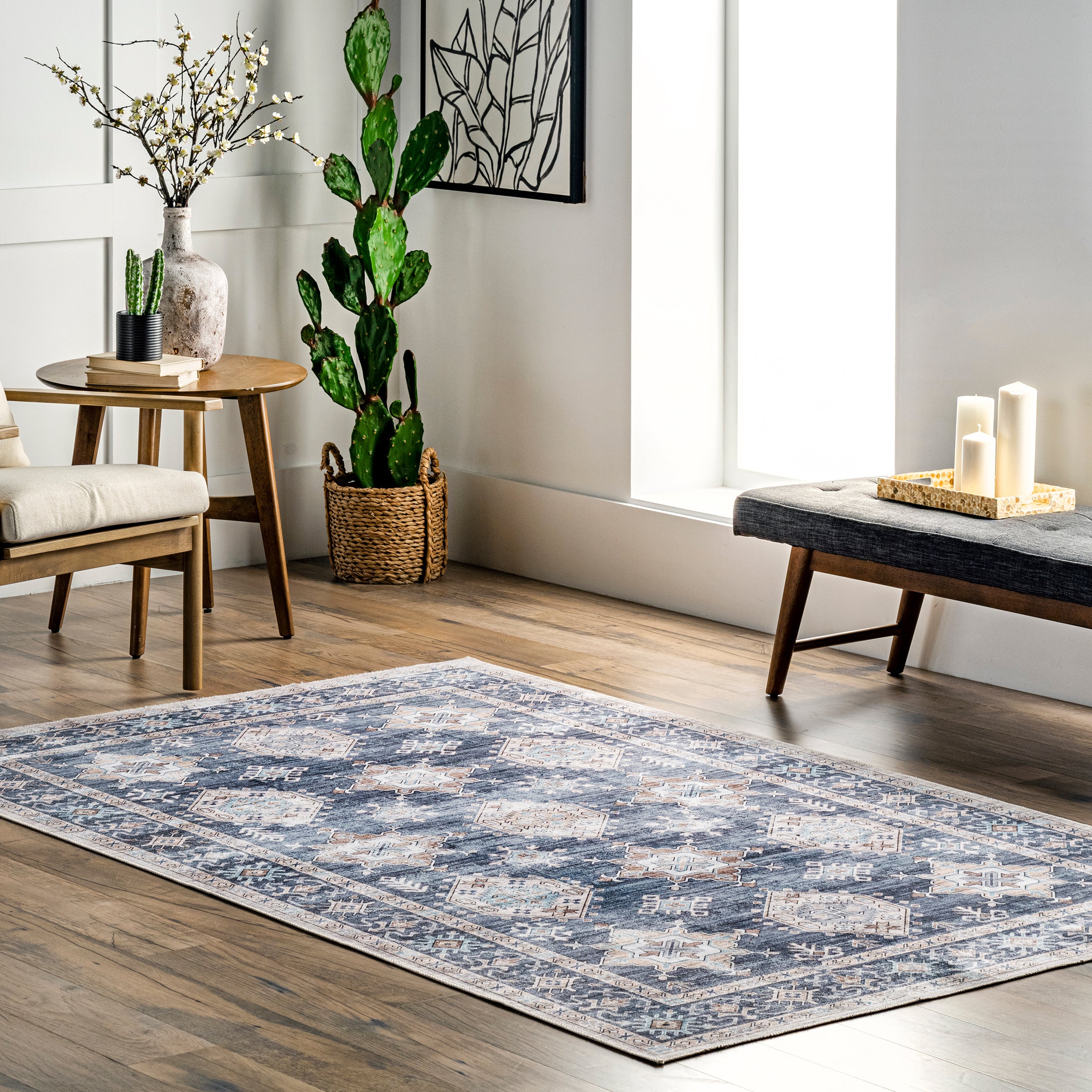 Finley Machine Washable Vintage Distressed Area Rug - Image 2