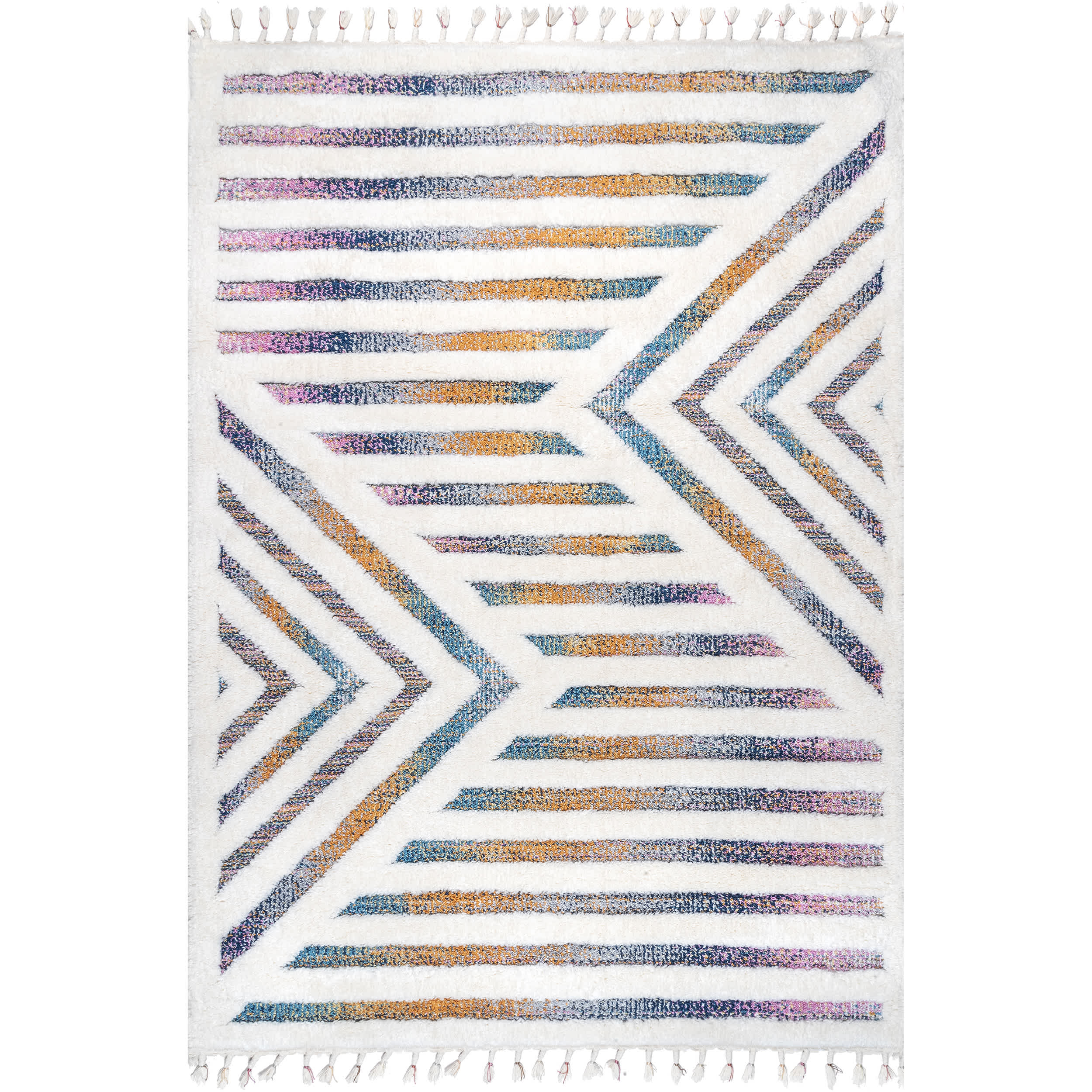 Bristol High-Low Geometric Ripples Tassel Area Rug