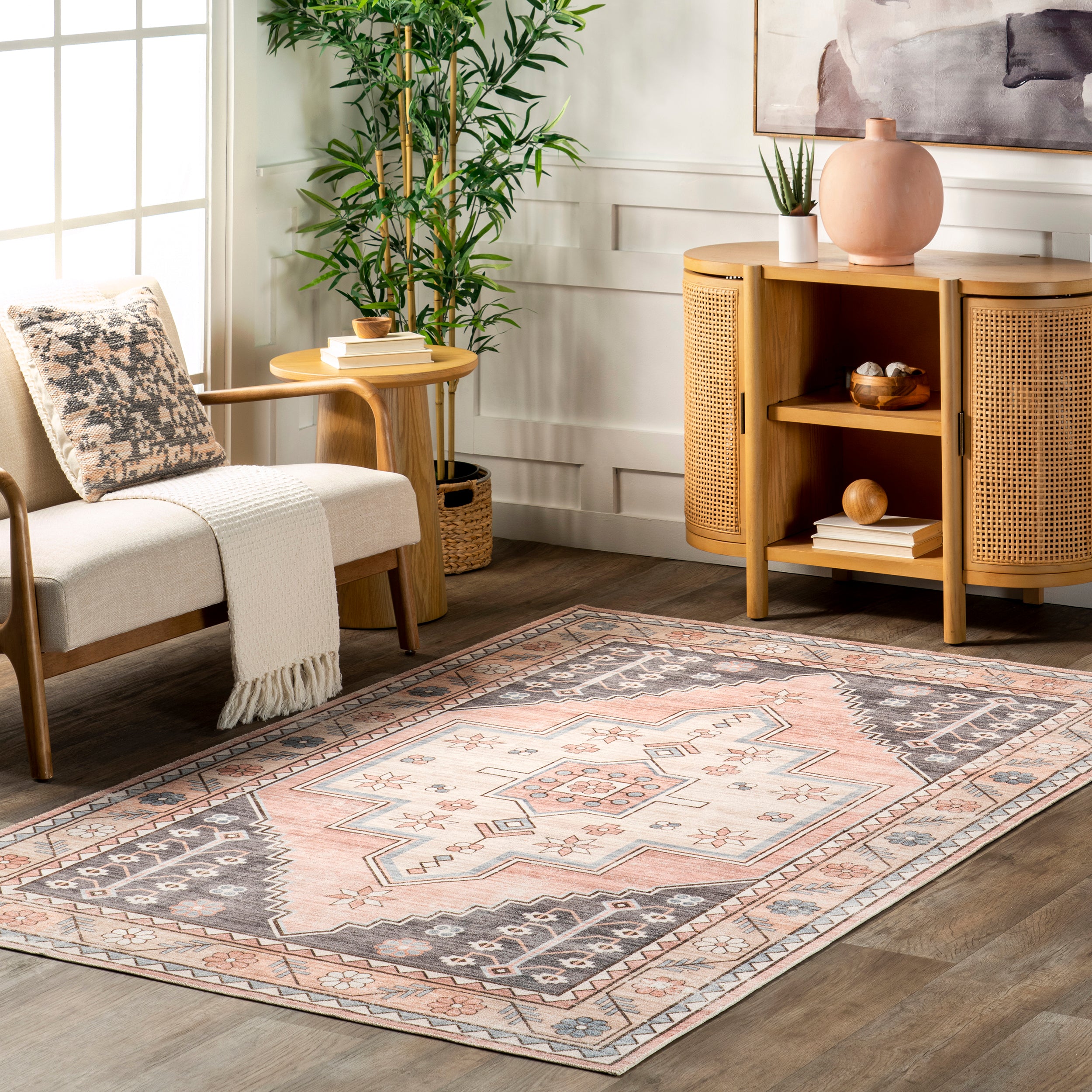Catreena Transitional Floral Machine Washable Area Rug - Image 2