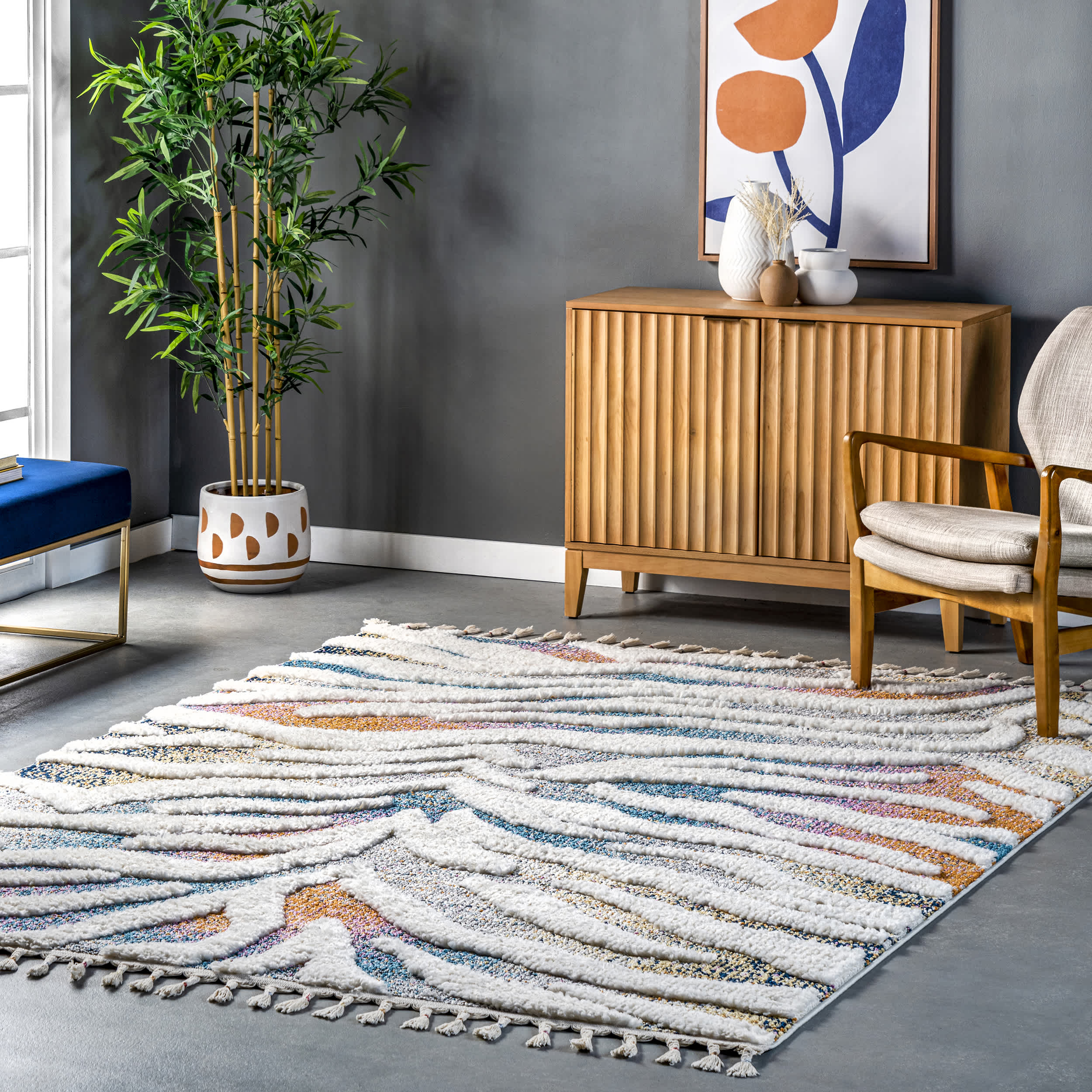 Luci Zebra Striped Shag Area Rug - Image 2
