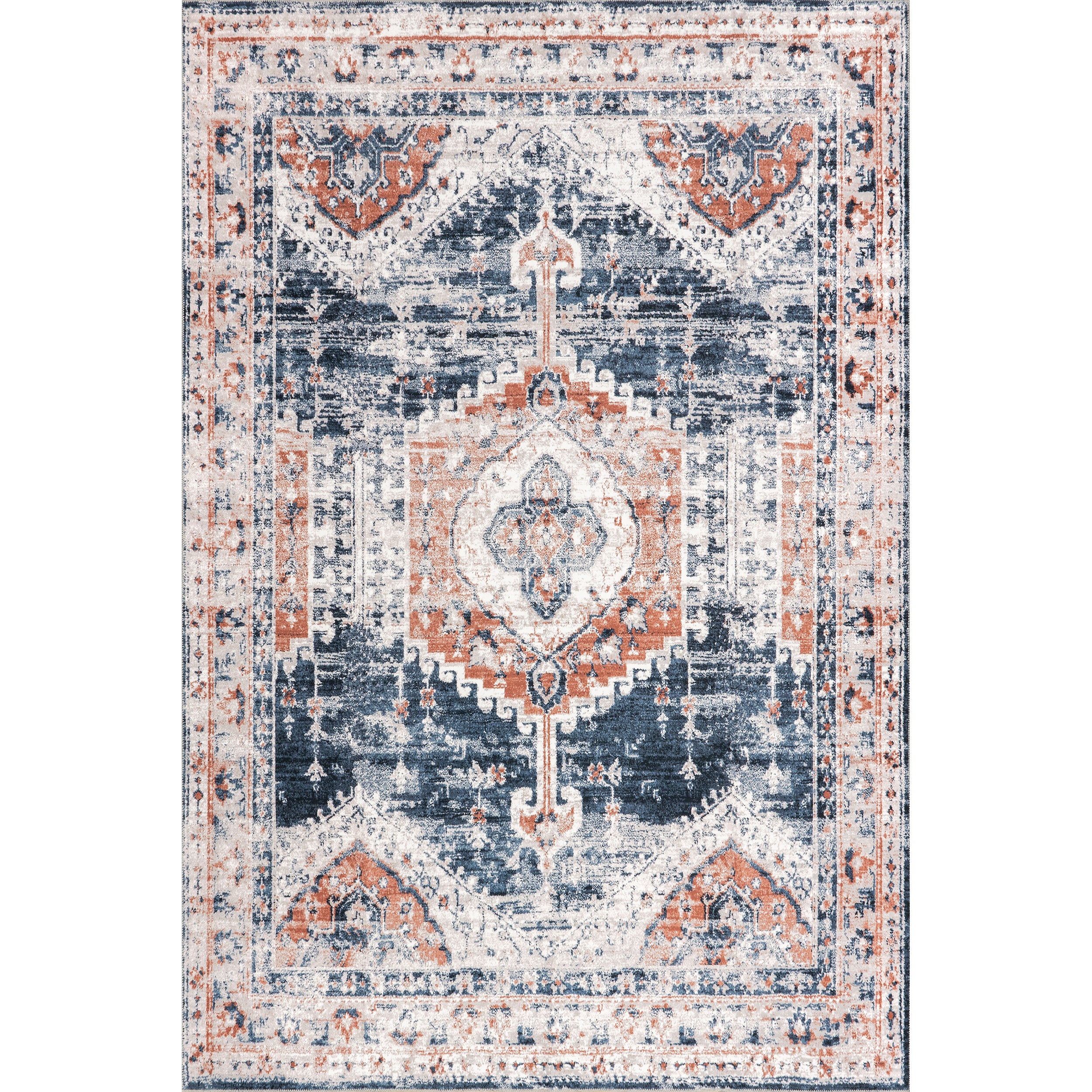 Evette Traditional Medallion Machine Washable Area Rug