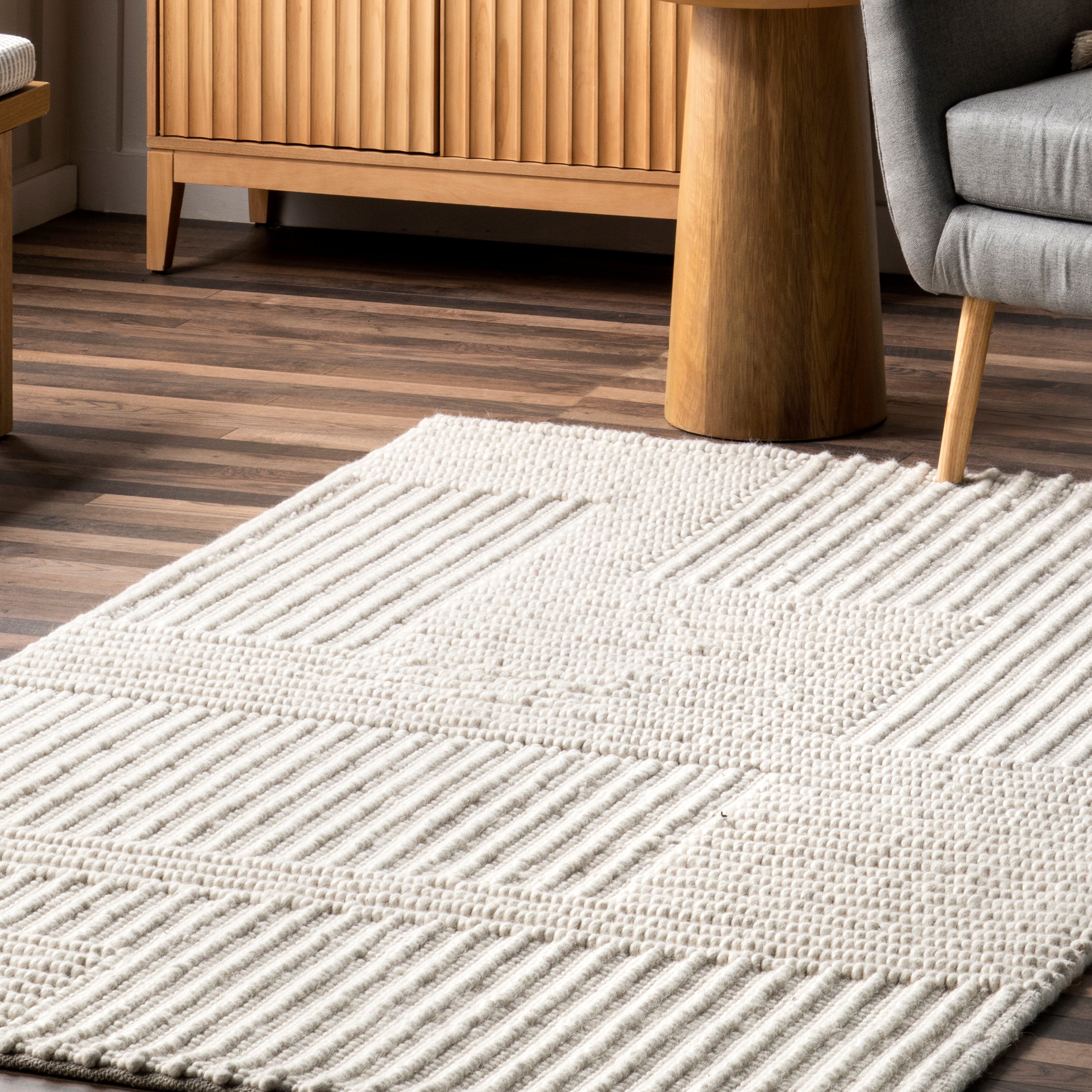 Dorene Contemporary High-Low Striped Wool Area Rug - Image 9