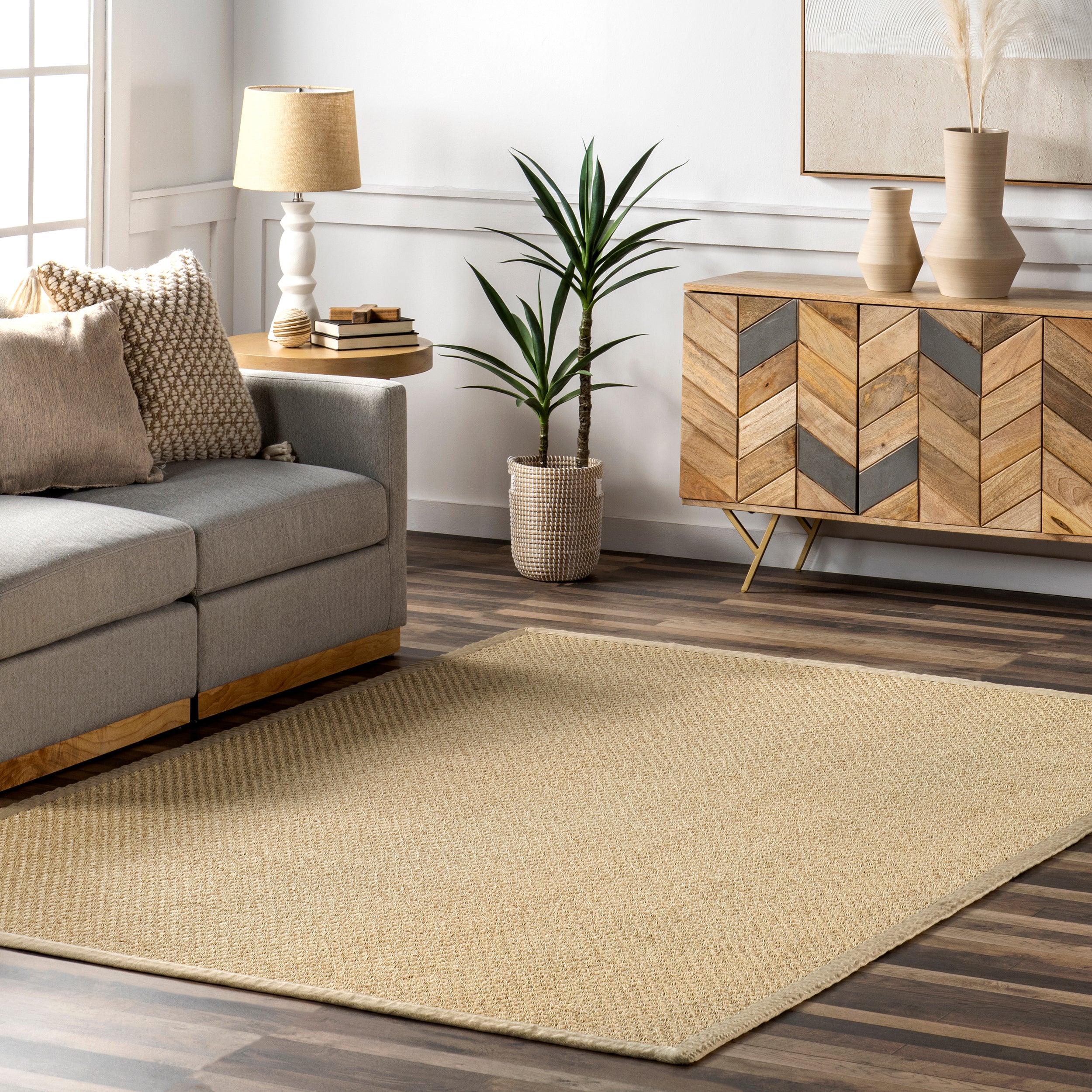 Meena Faux Seagrass Bordered Indoor/Outdoor Area Rug - Image 2