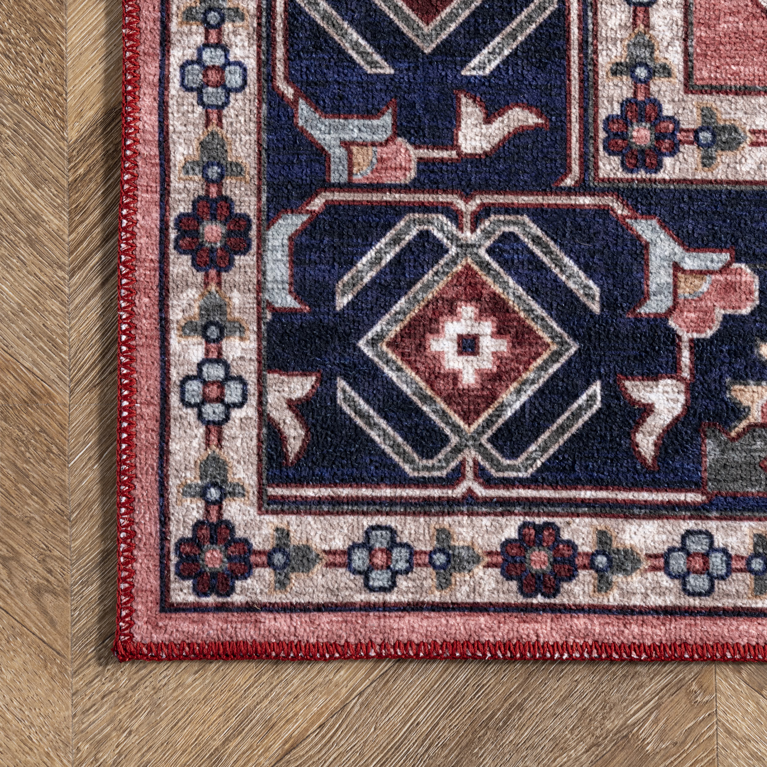 Amber Machine Washable Floral Aztec Area Rug - Image 5