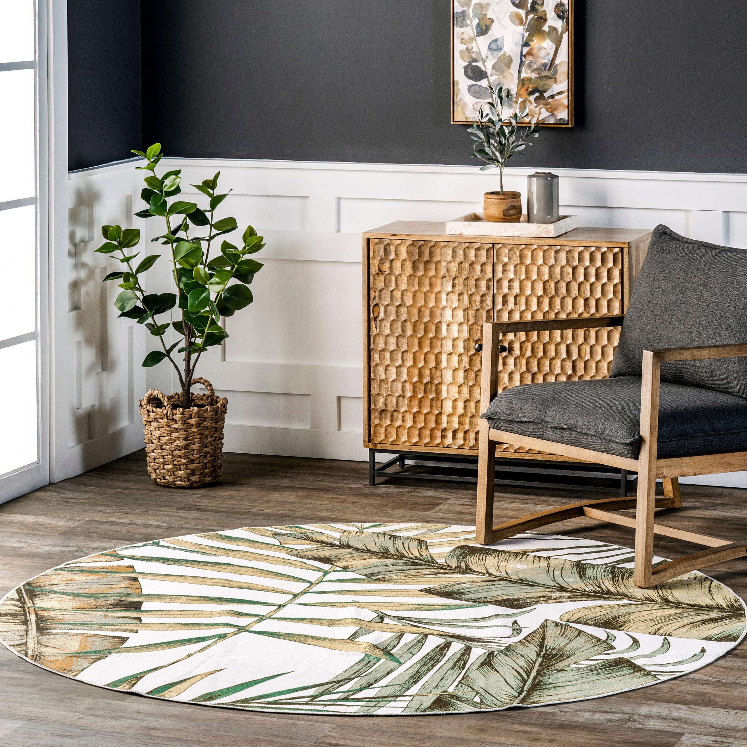 Elen Machine Washable Natural Leaves Area Rug - Image 10