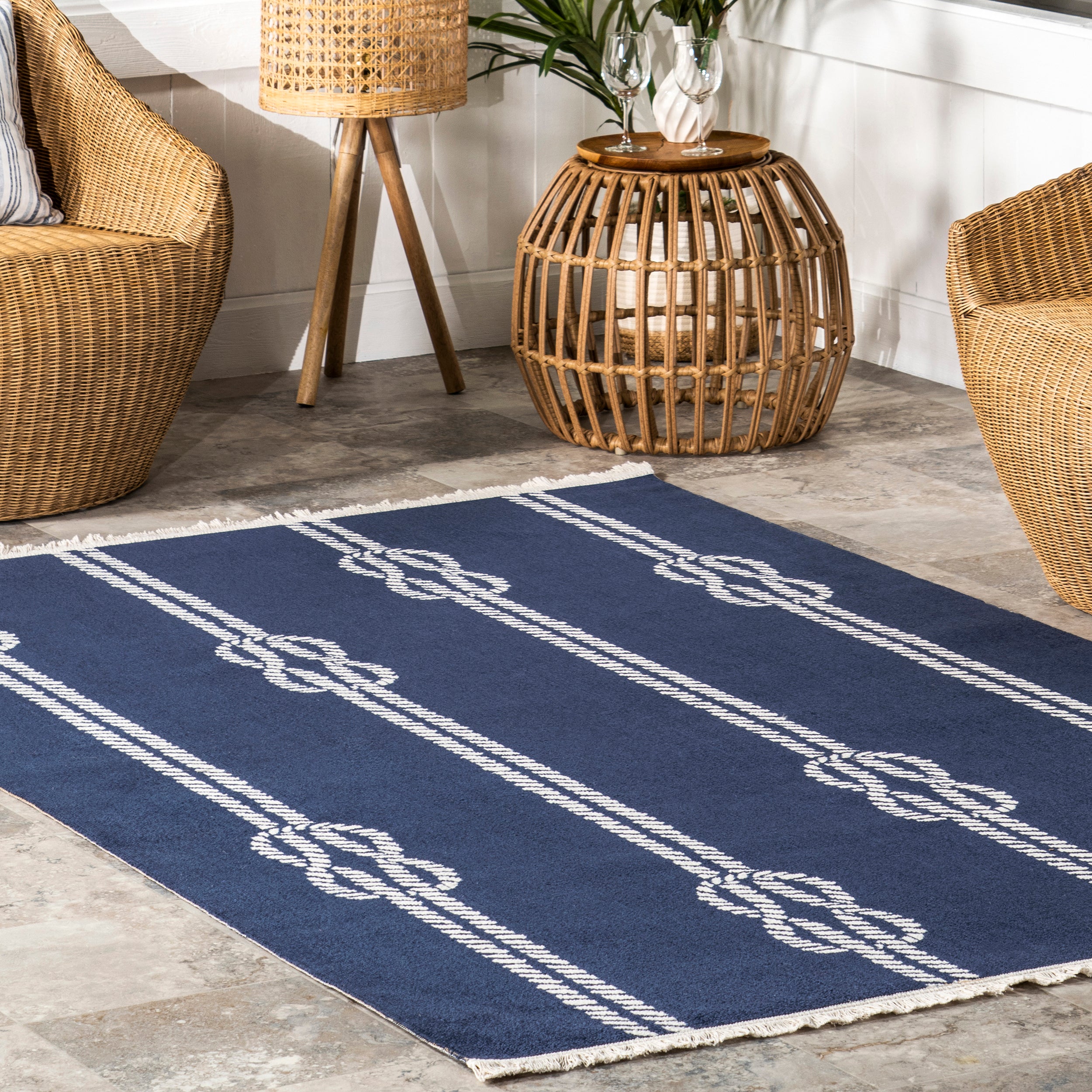 Ida Coastal Ropes Indoor/Outdoor Fringe Area Rug - Image 9
