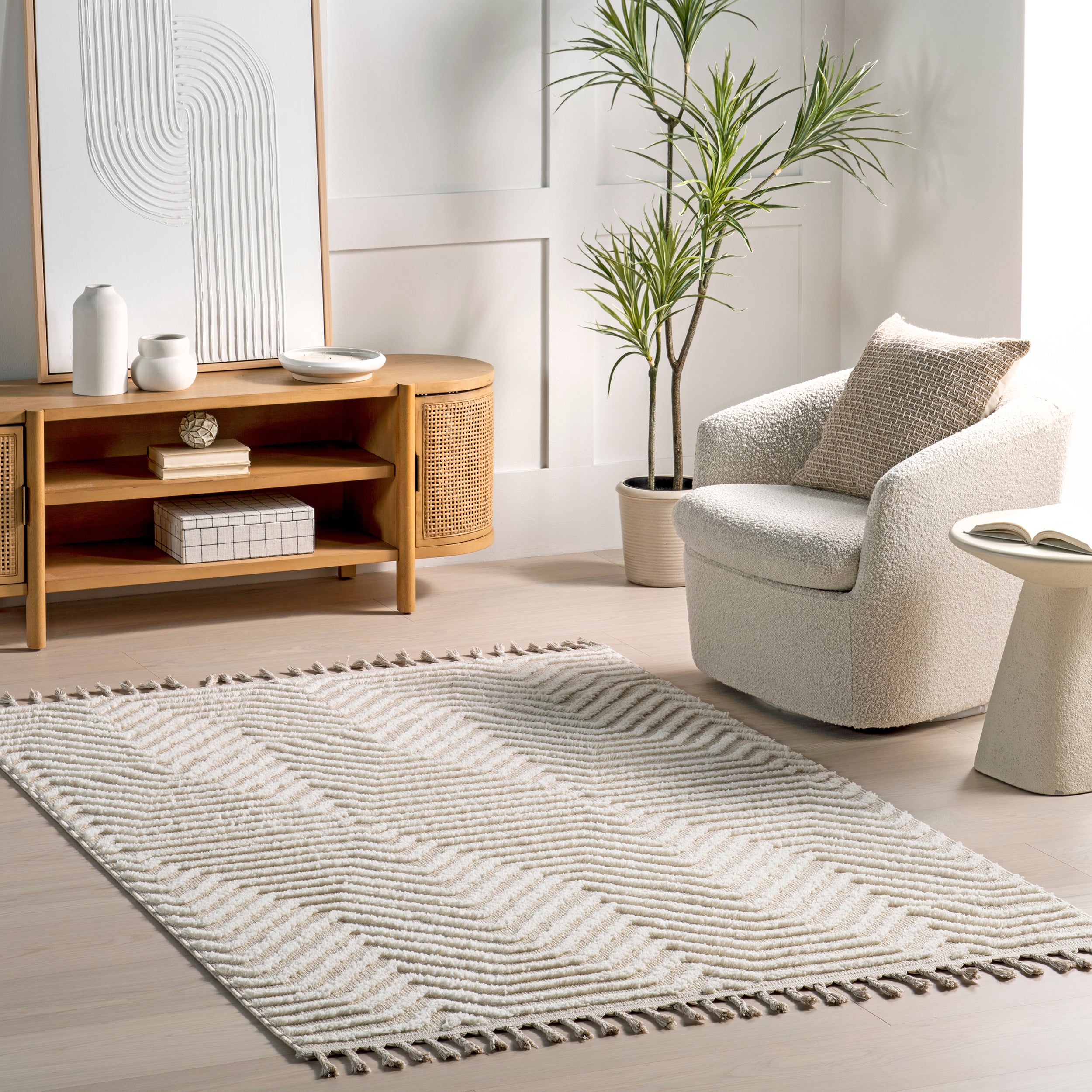 Briallyn Modern Waves Tassel Area Rug - Image 2