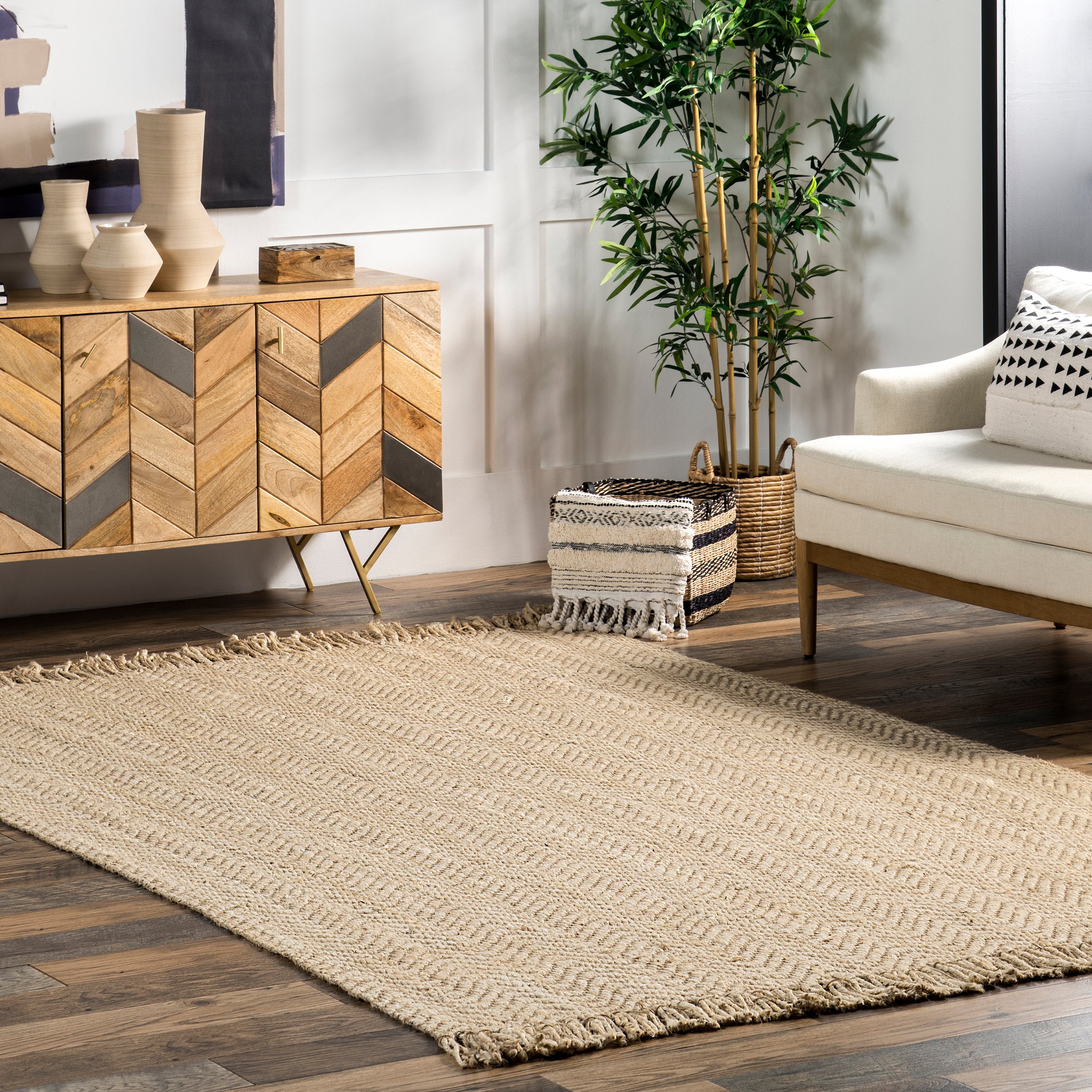 Don Chevron Jute Tasseled Area Rug - Image 2