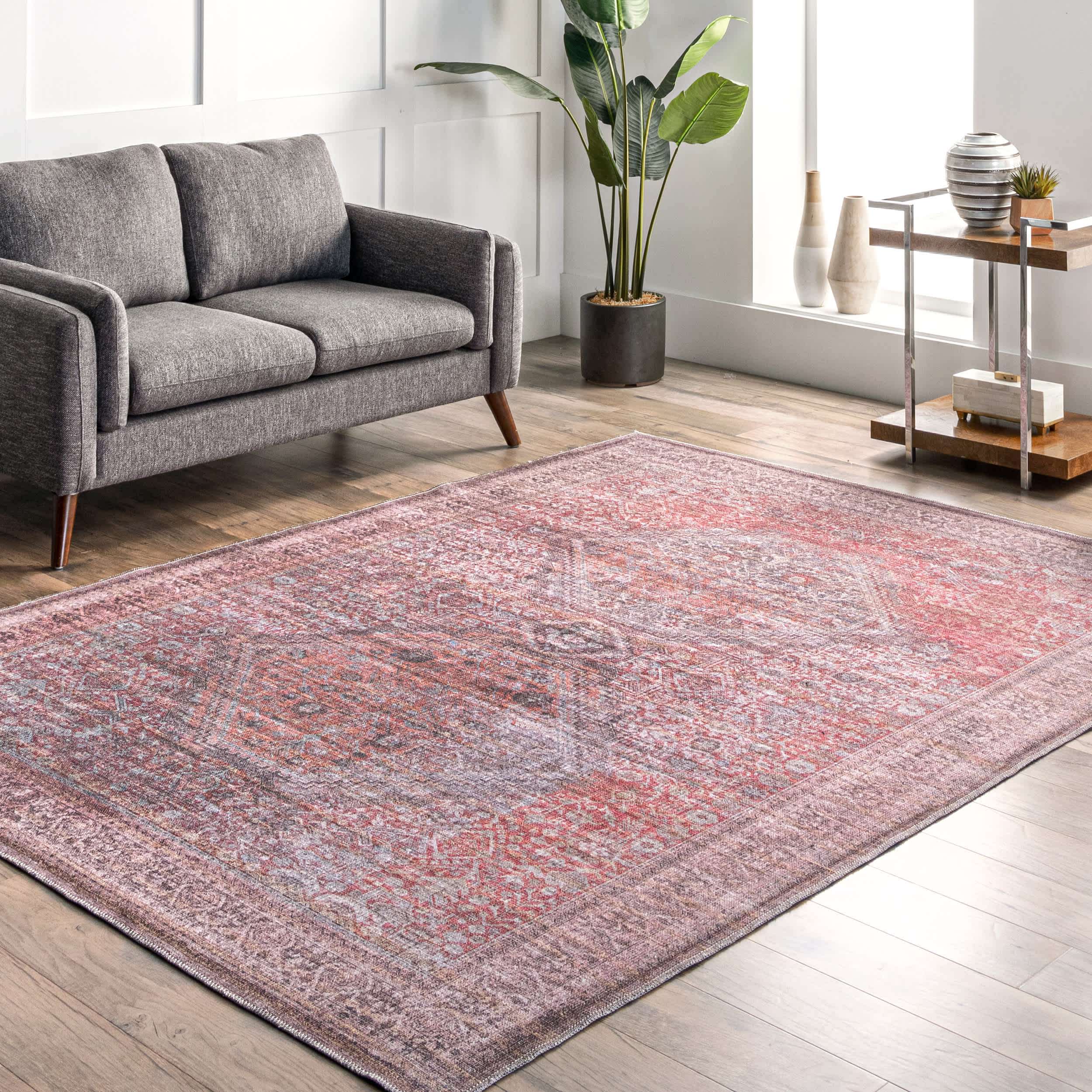 Justine Machine Washable Faded Geometric Medallion Area Rug - Image 2