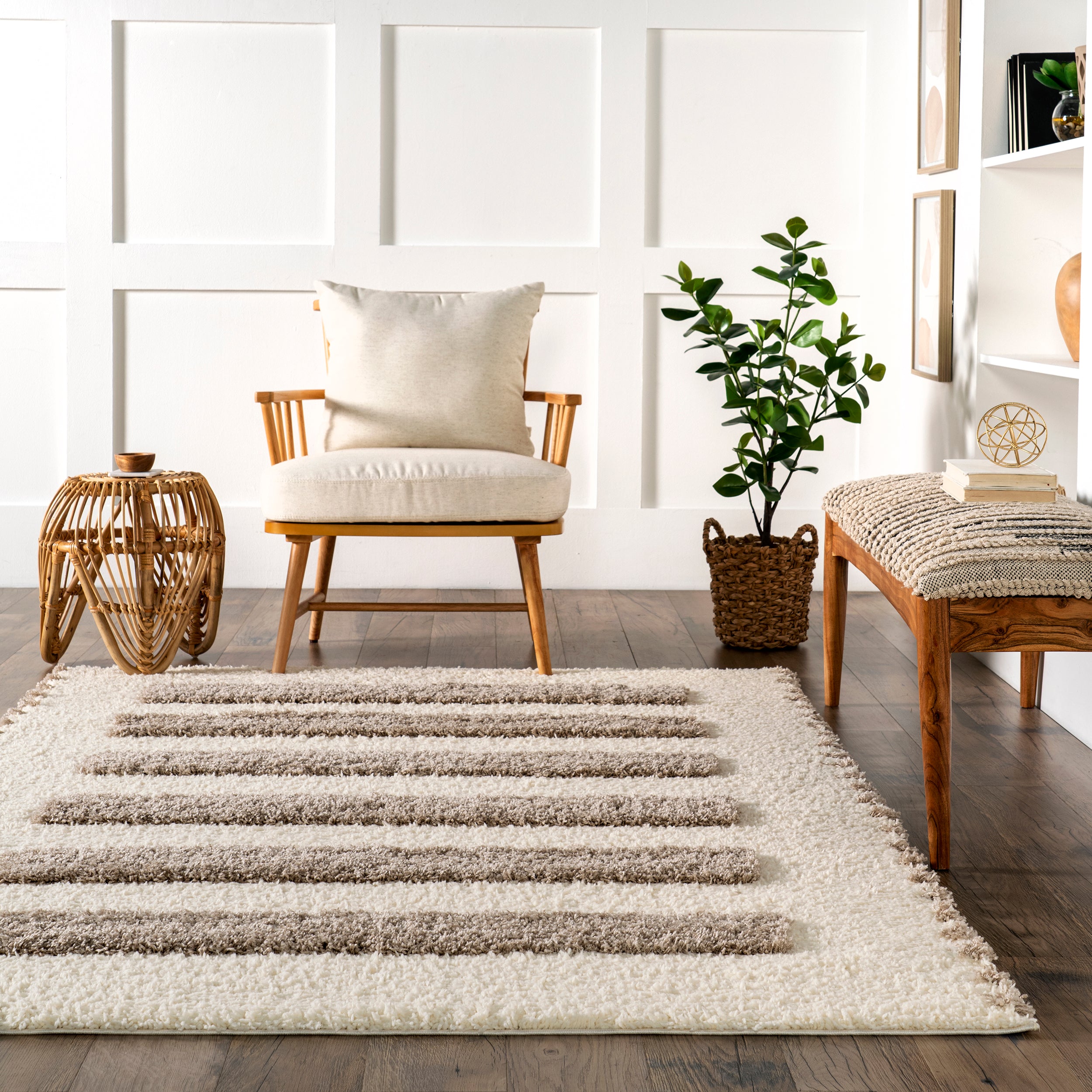 Jasmina High/Low Striped Shag Area Rug - Image 8