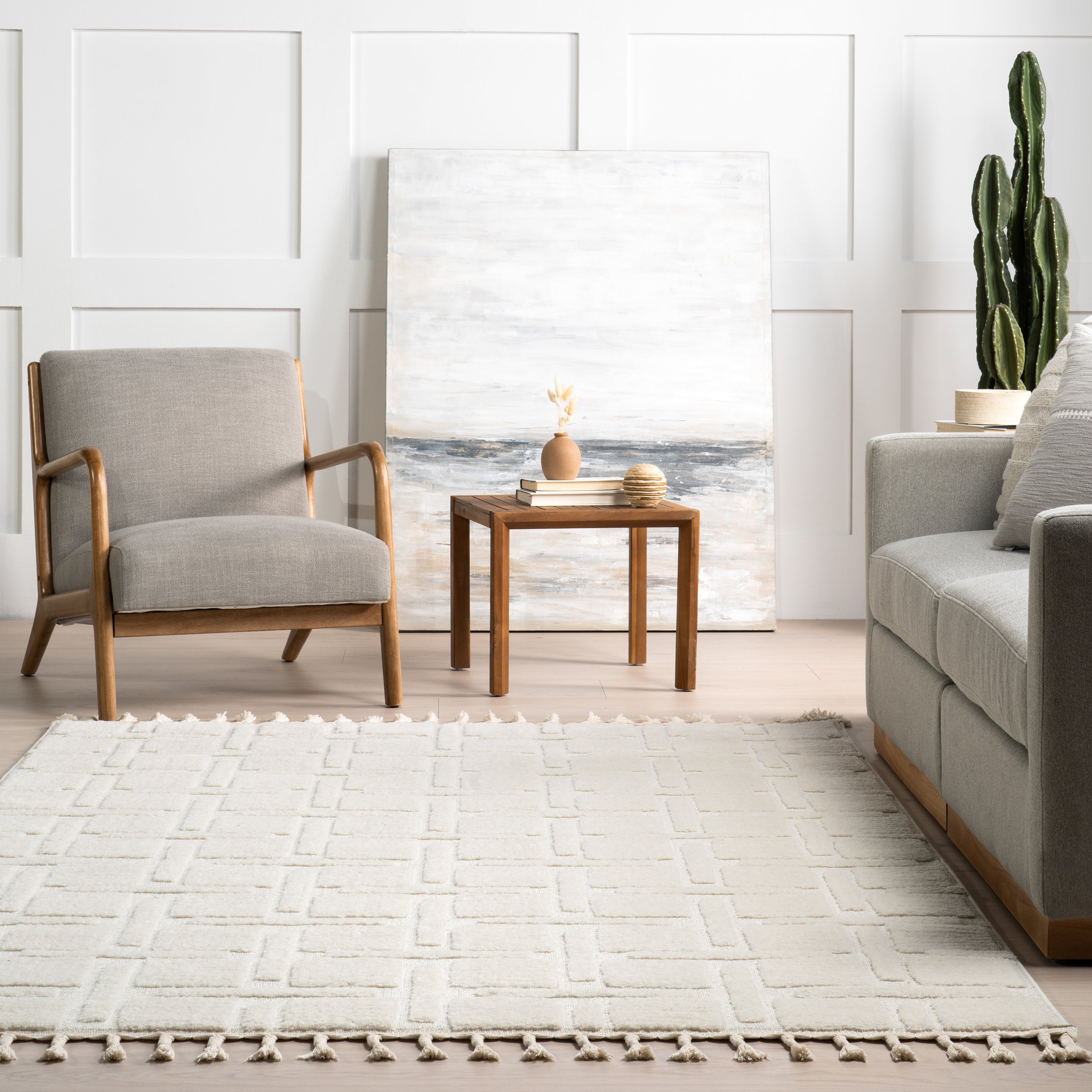 Alafia High-Low Geometric Tasseled Area Rug - Image 8