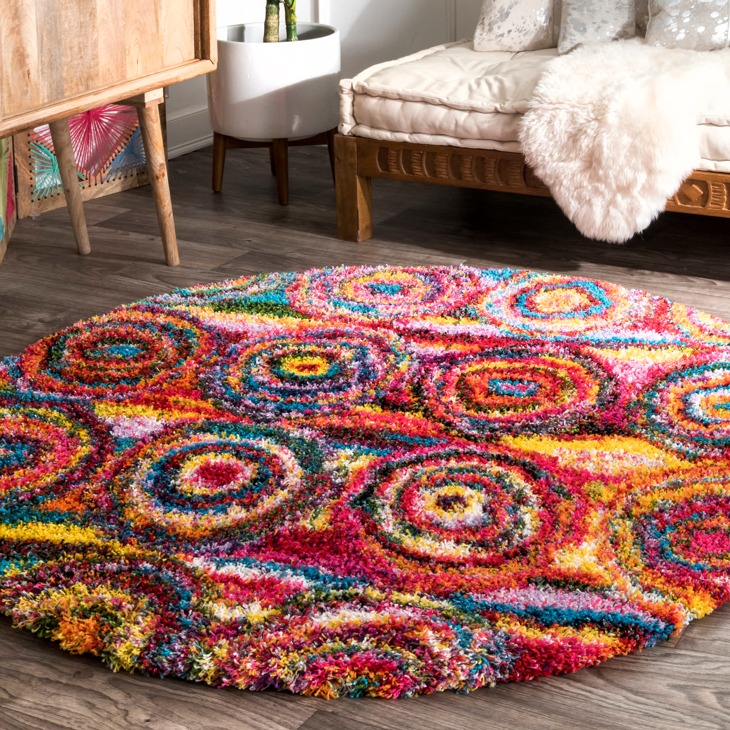 Kindra Circles Shaggy Area Rug - Image 6