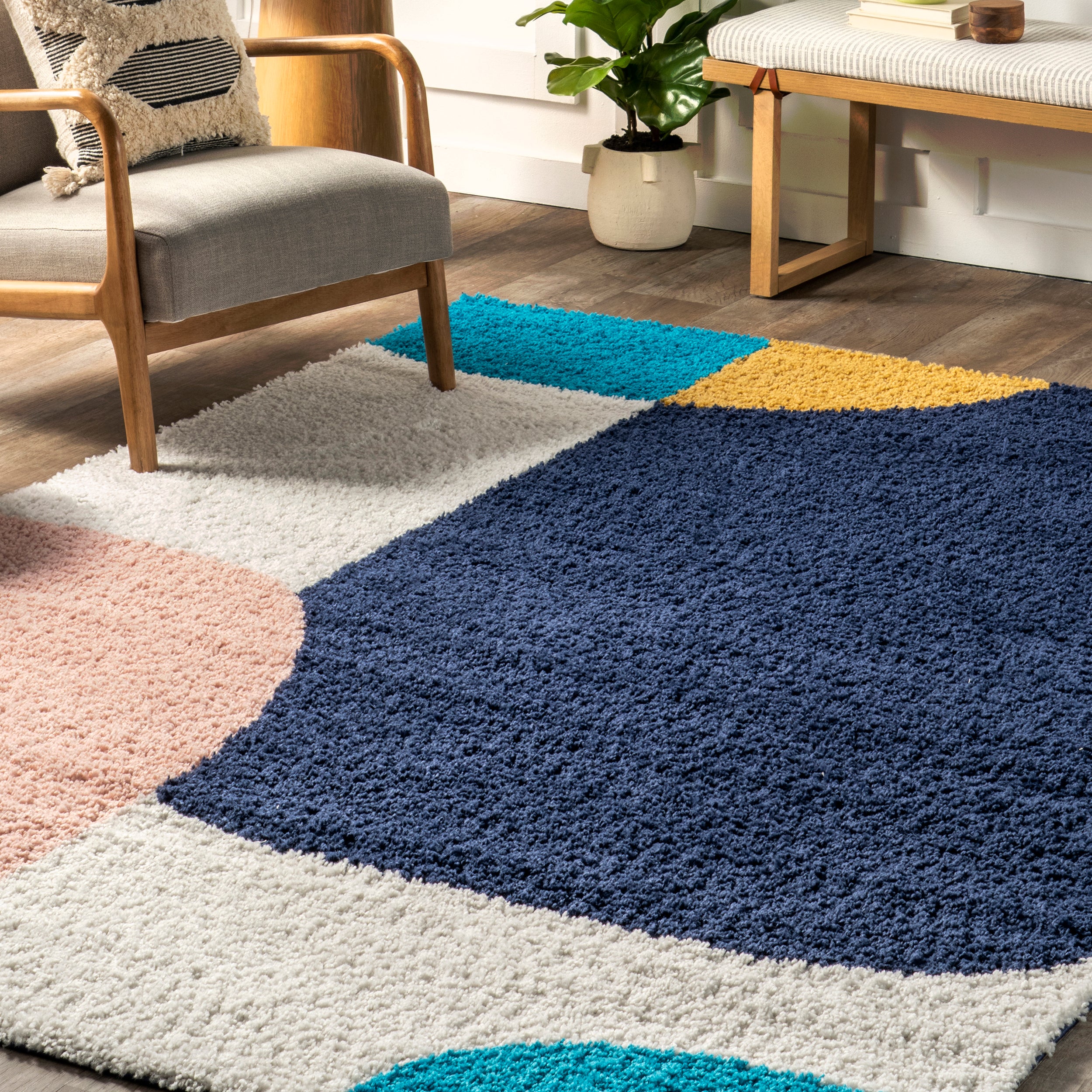 Ellyn Abstract Shapes Shag Area Rug - Image 9