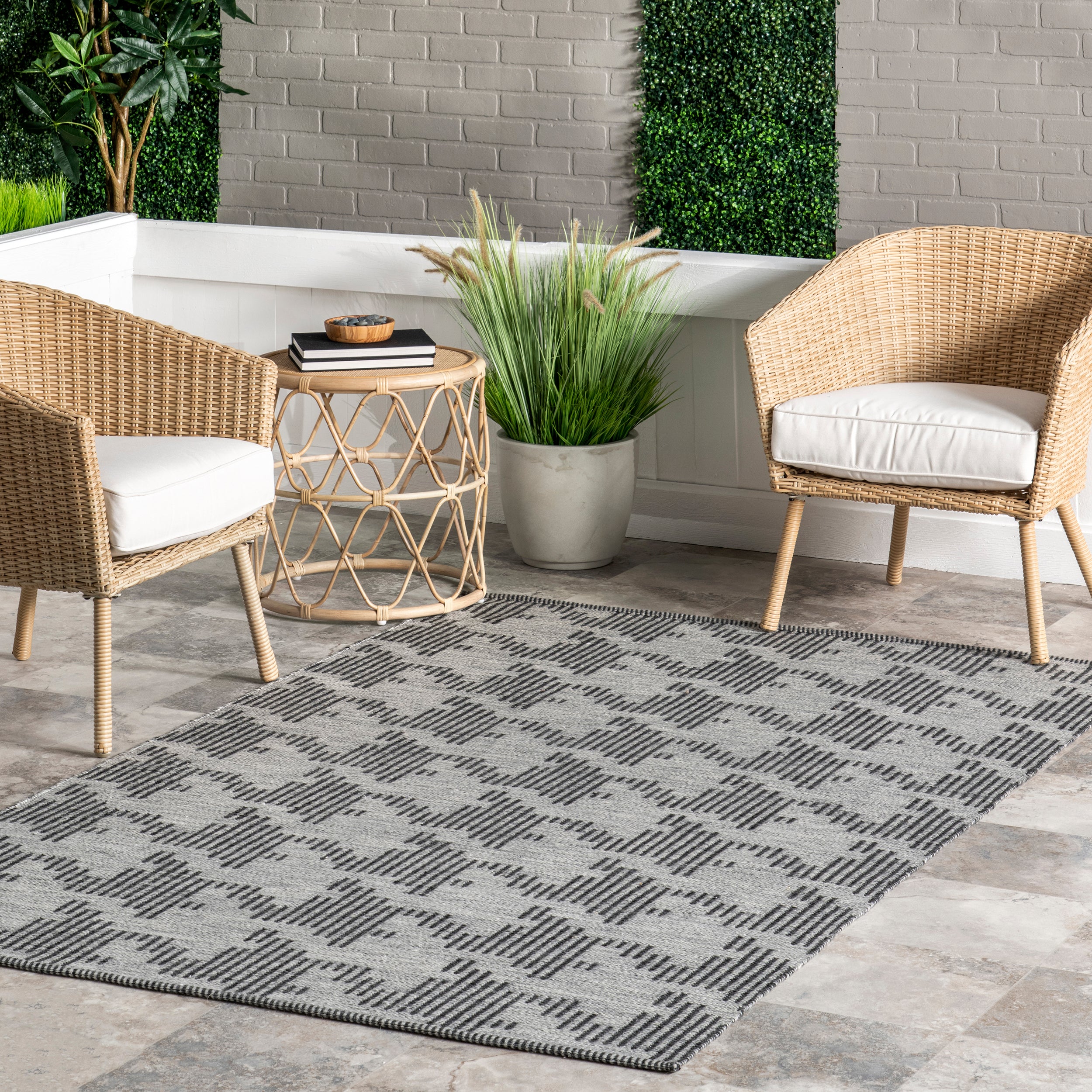 Resi Geometric Striped Indoor/Outdoor Area Rug - Image 2