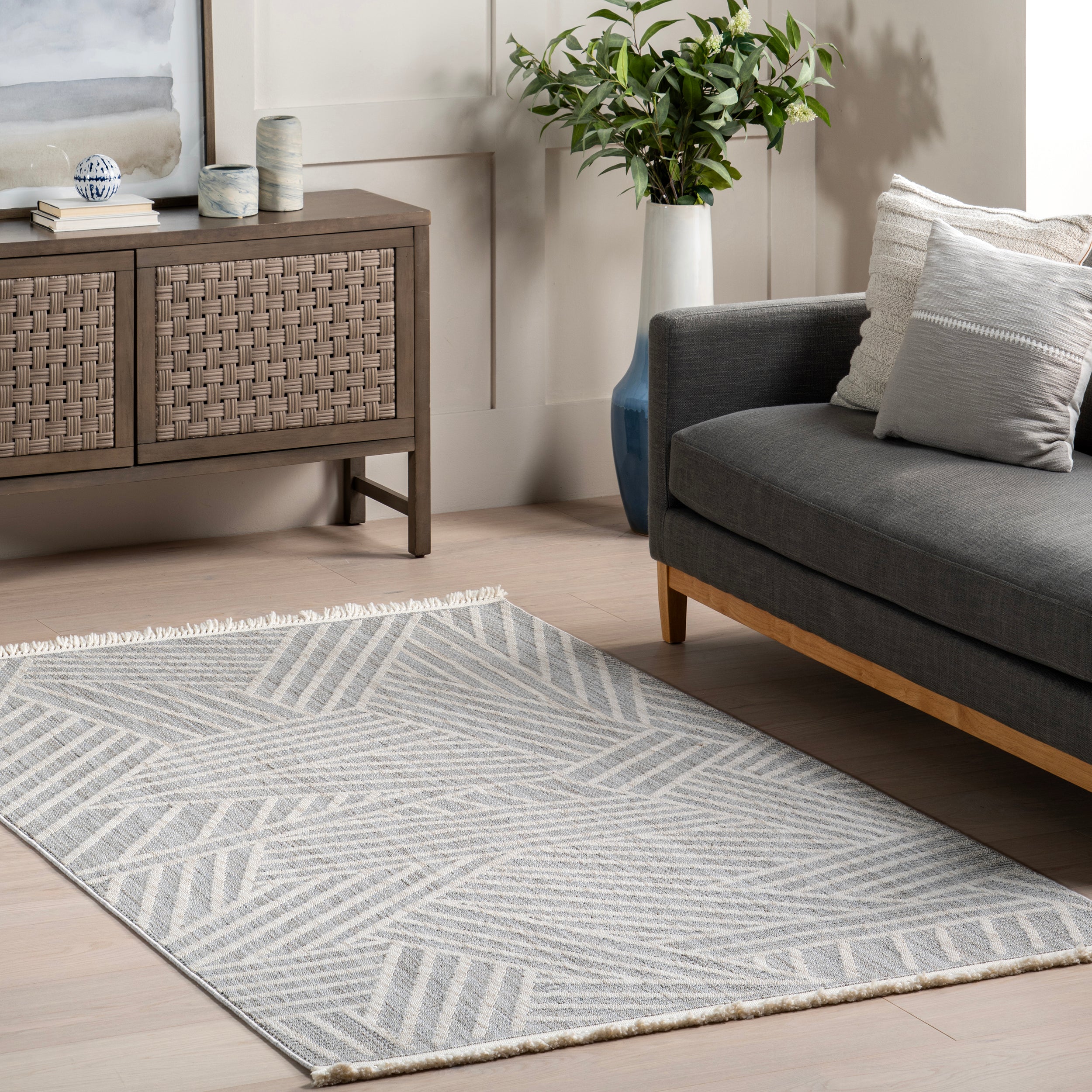 Esmeray Modern Geometric Tasseled Area Rug - Image 2