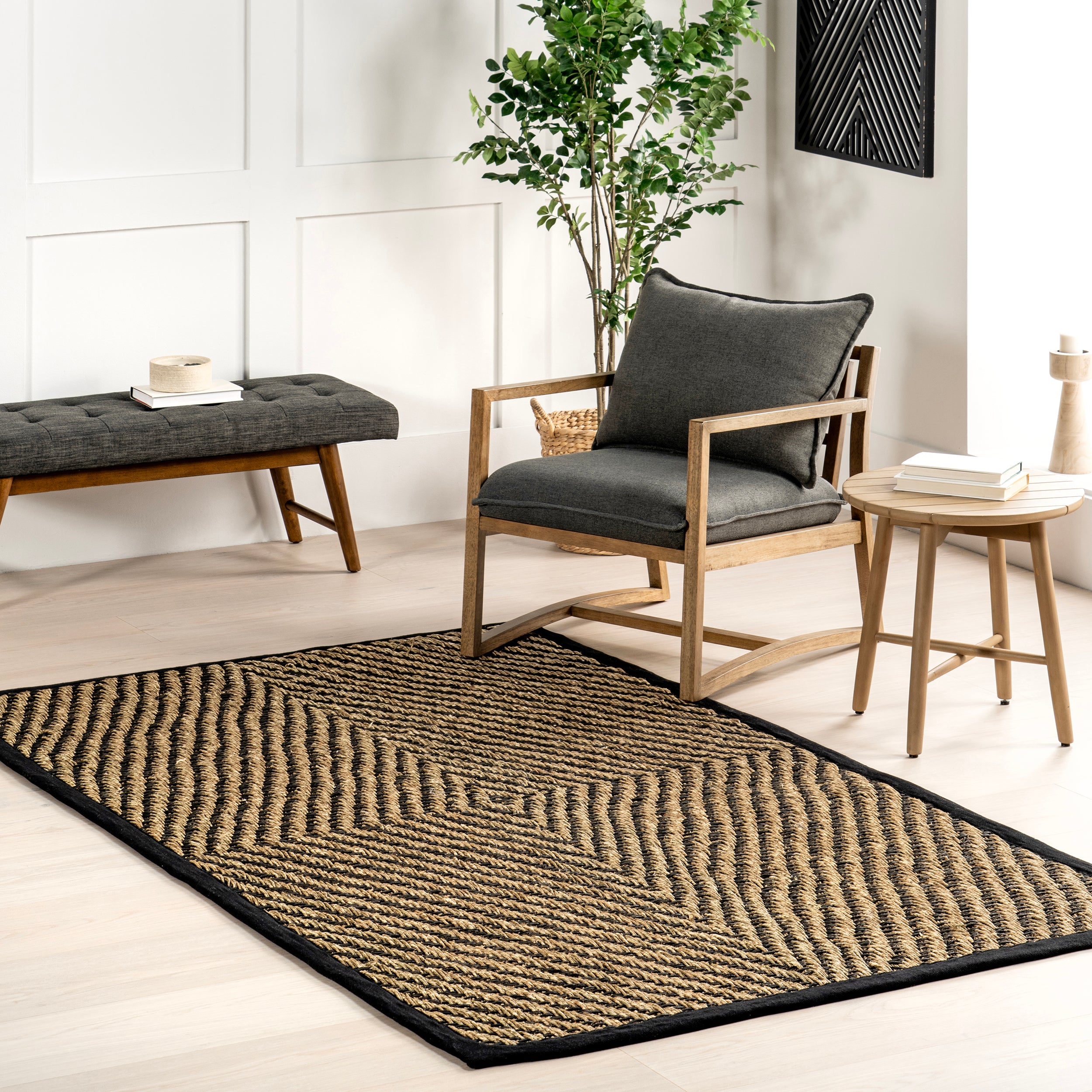 Meara Geometric Striped Seagrass Area Rug - Image 11