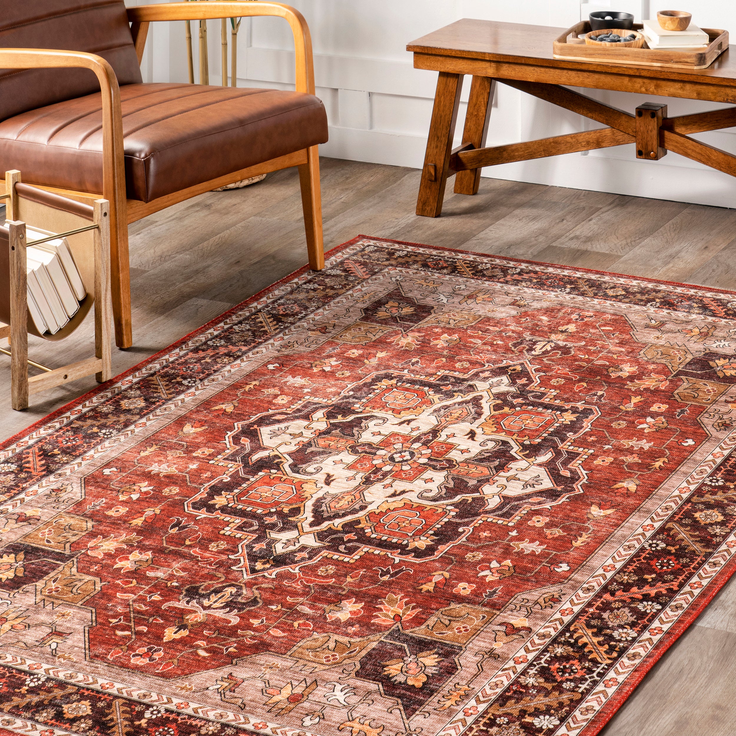 Hera Medallion Stain-Resistant Machine Washable Area Rug - Image 9