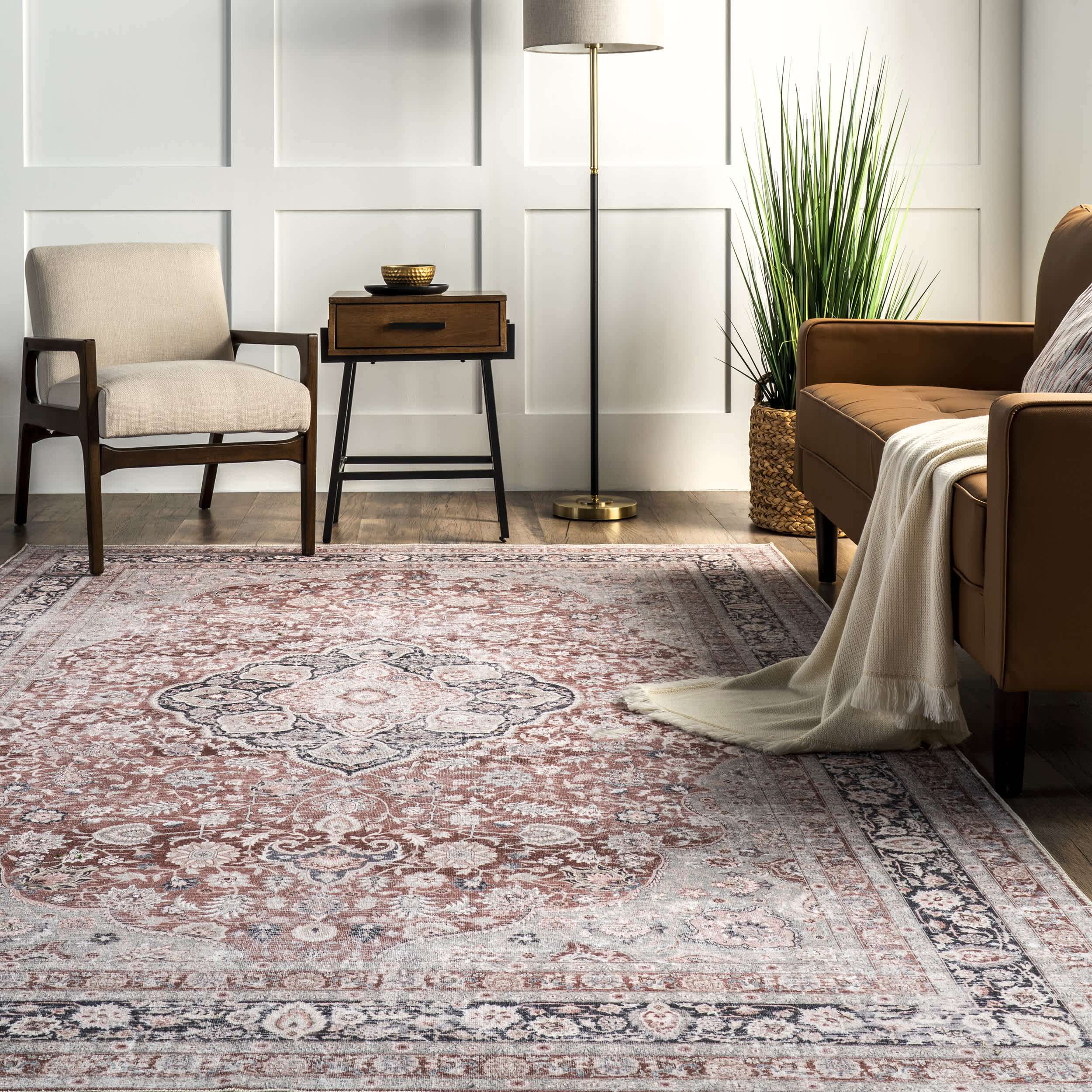 Paulina Machine Washable Traditional Floral Medallion Area Rug - Image 8