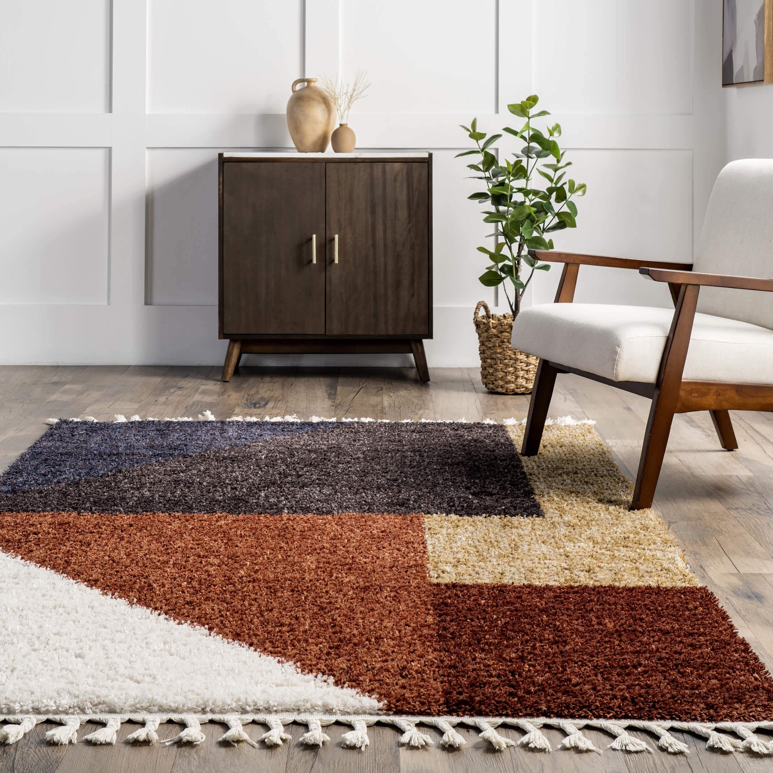 Kaylie Shaggy Modern Geometric Tassel Area Rug - Image 8