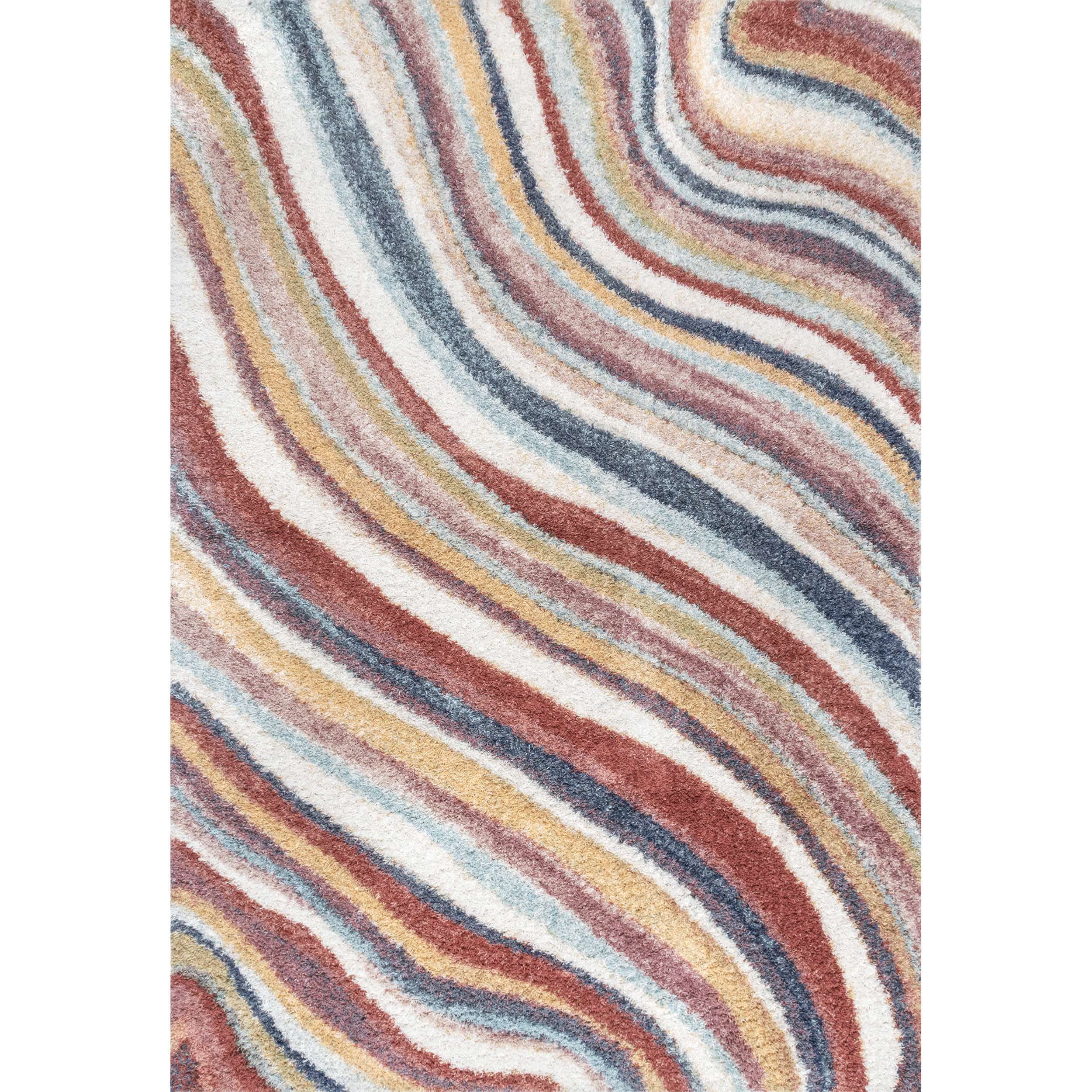 Cynthia Cozy Shaggy Wavy Stripes Area Rug