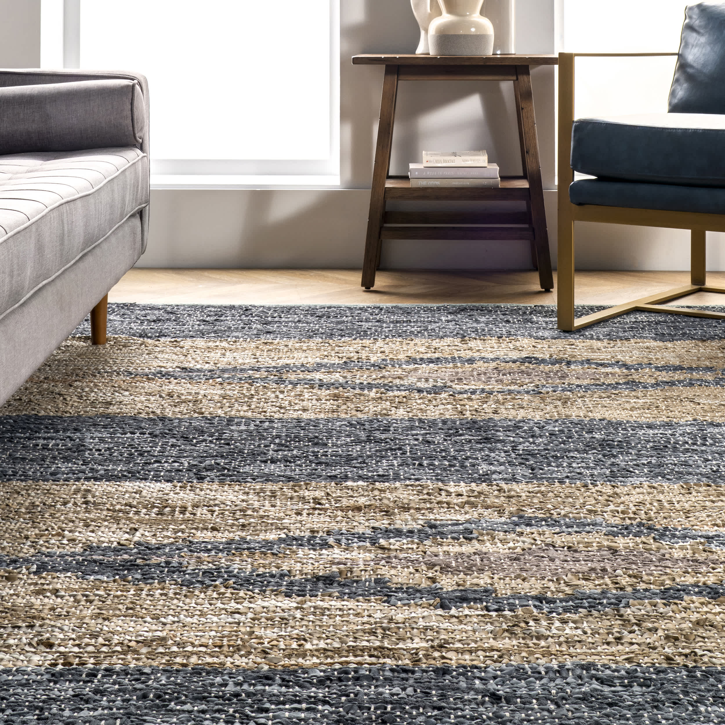 Farren Hand Woven Diamond Leather Area Rug - Image 8