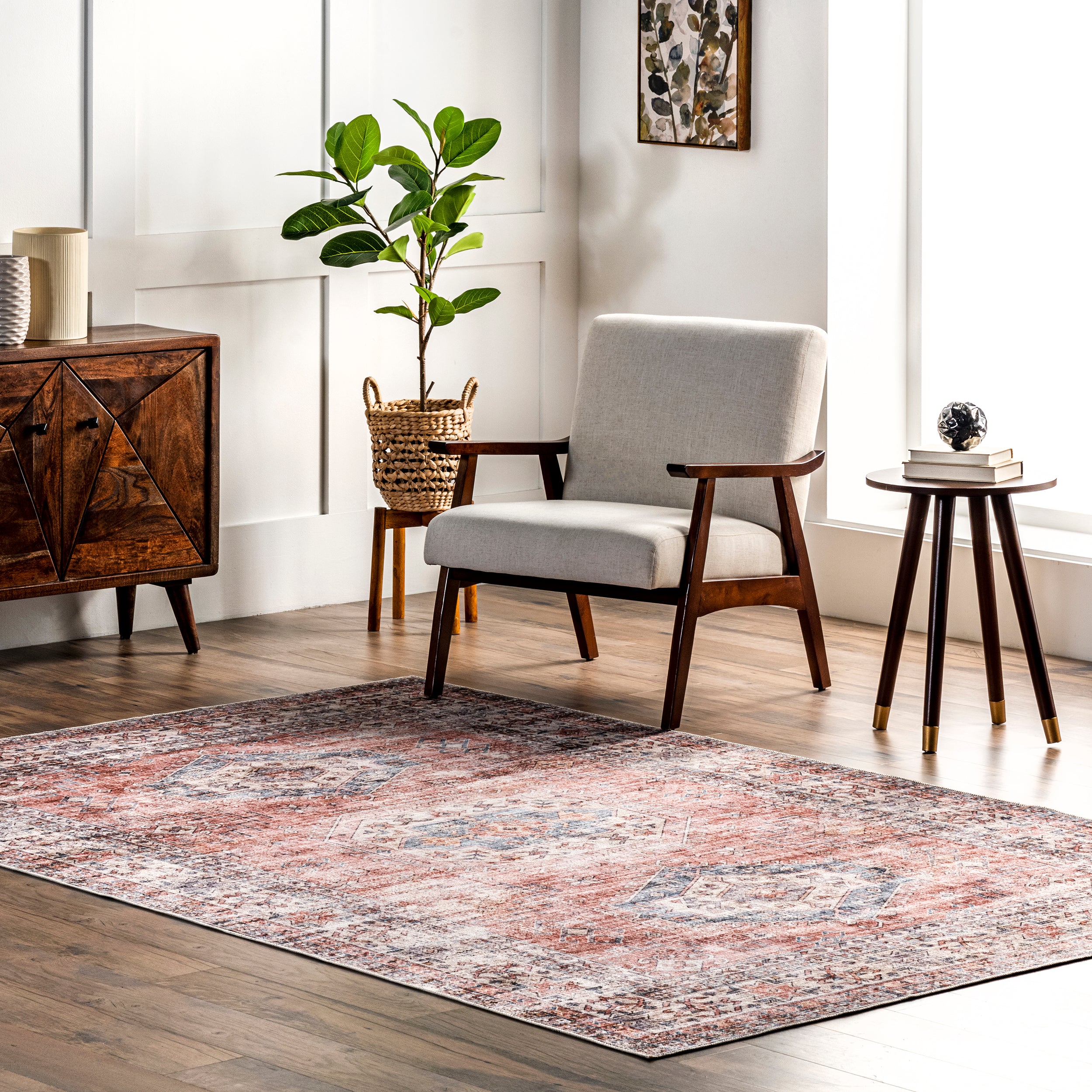 Desna Machine Washable Faded Vintage Area Rug - Image 2