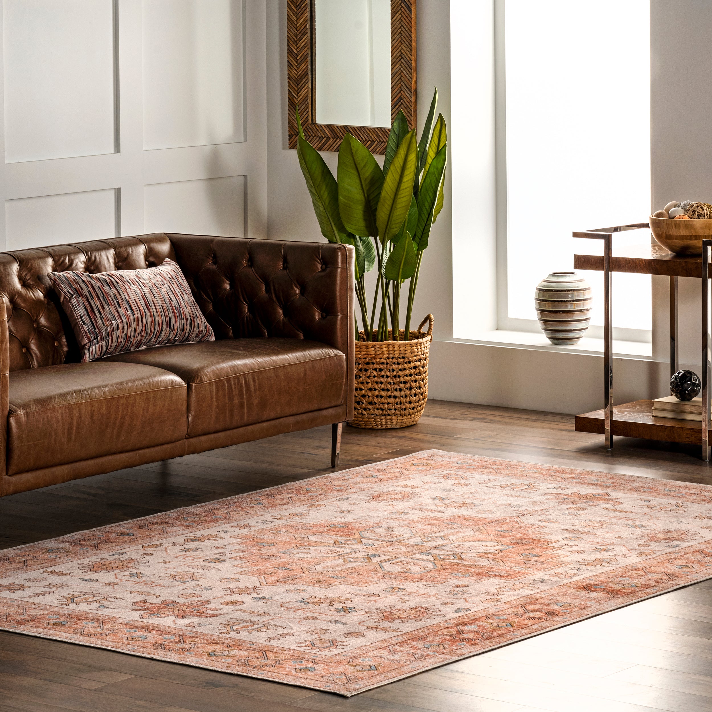 Dawson Machine Washable Distressed Medallion Area Rug - Image 2