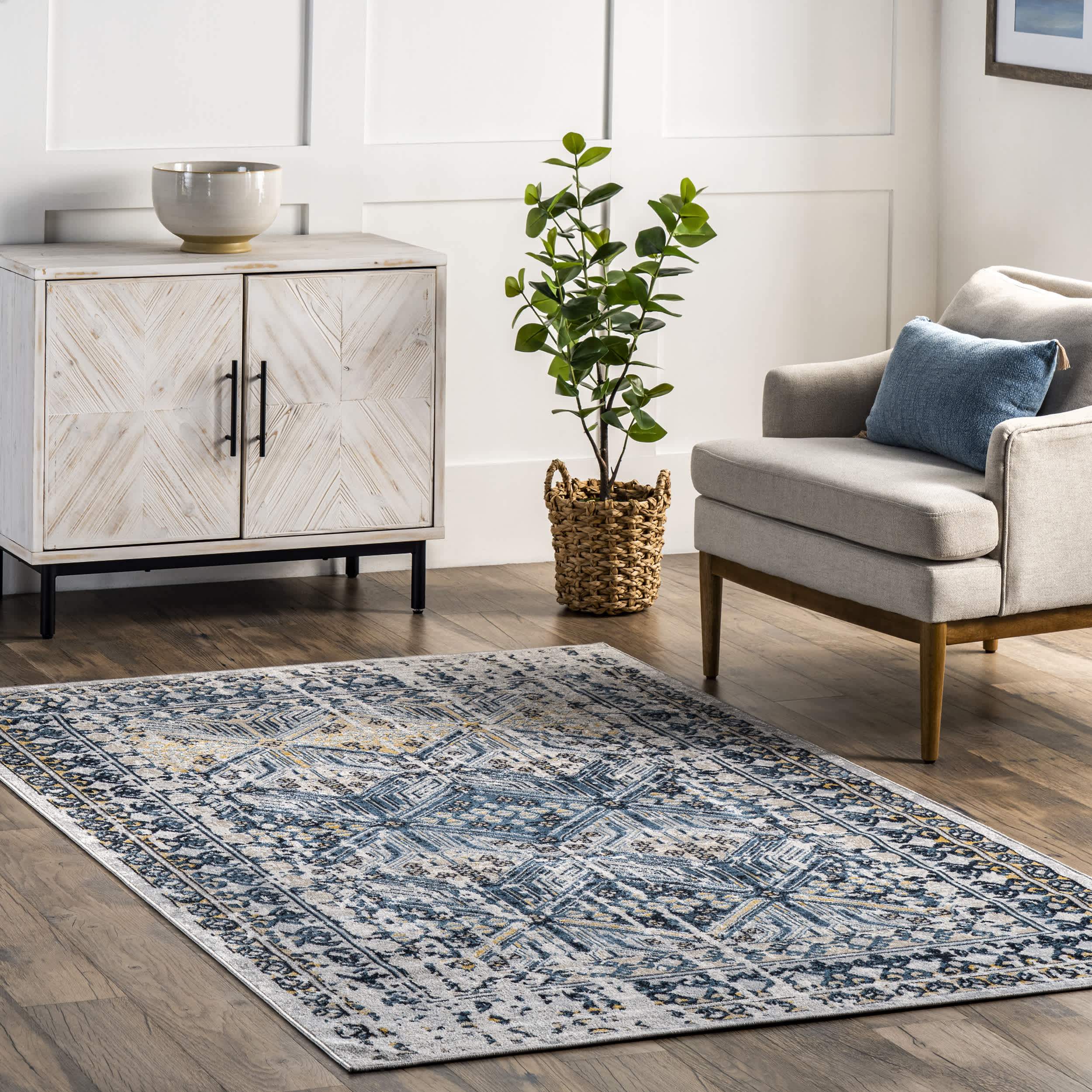 Sidney Machine Washable Vintage Diamond Area Rug - Image 2