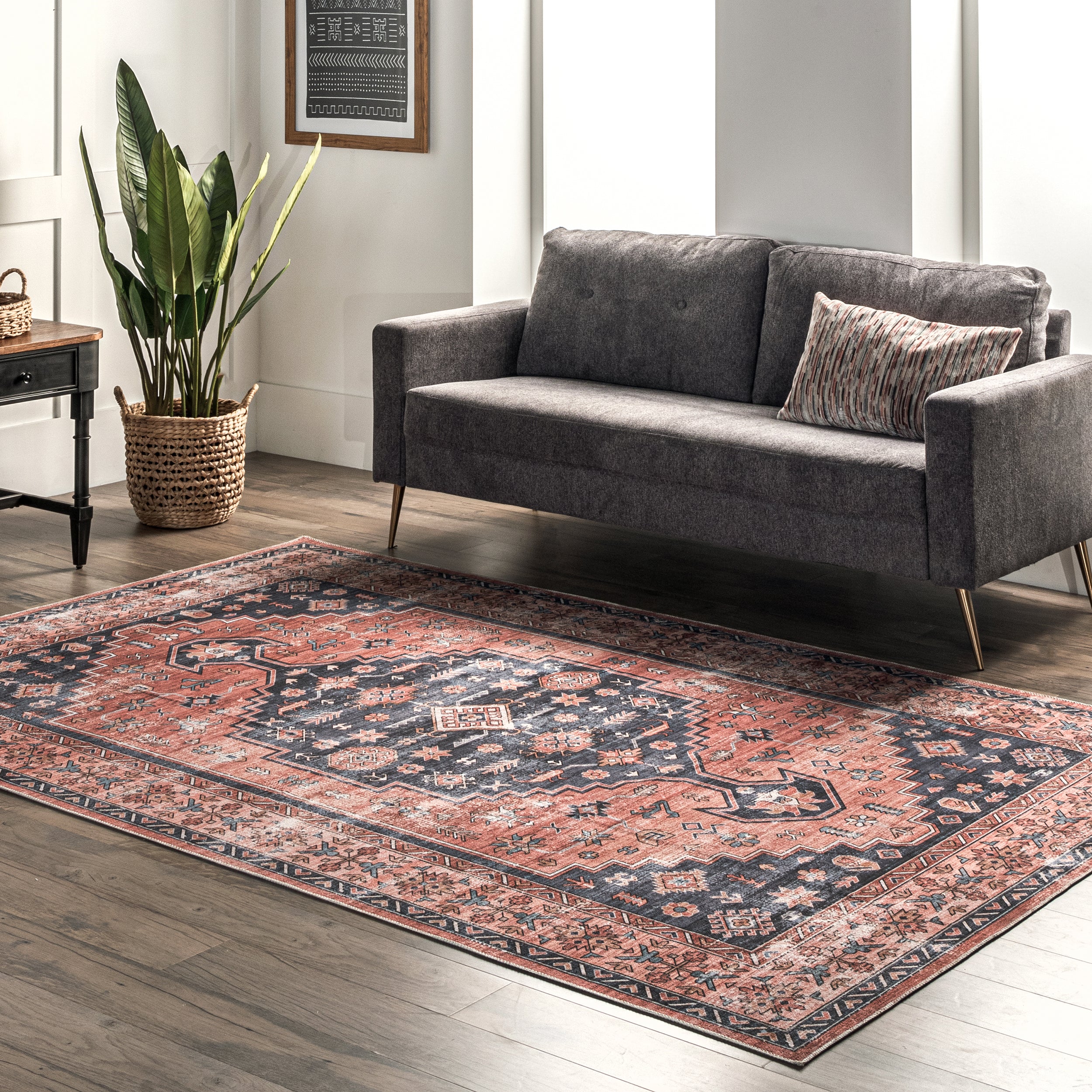 Medallion Bordered Machine Washable Area Rug - Image 2