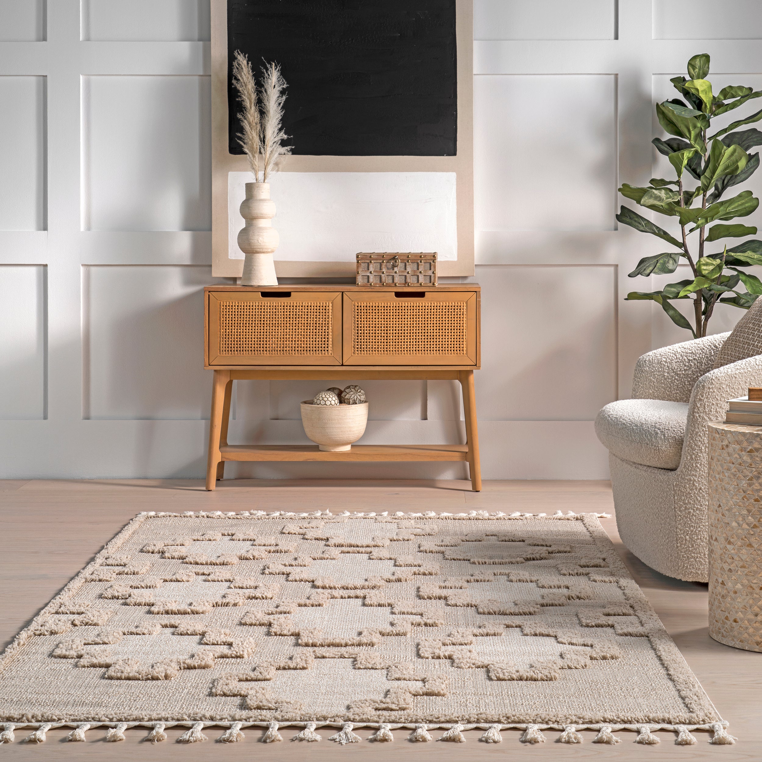 Polina Geometric High-Low Tasseled Area Rug - Image 8