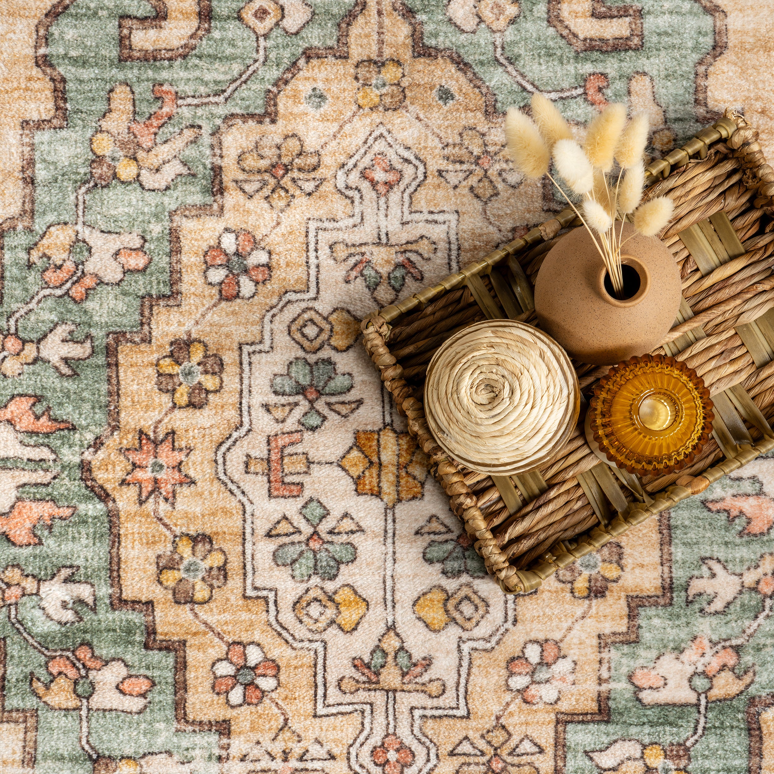 Hollyn Vintage Medallion Machine Washable Area Rug - Image 6