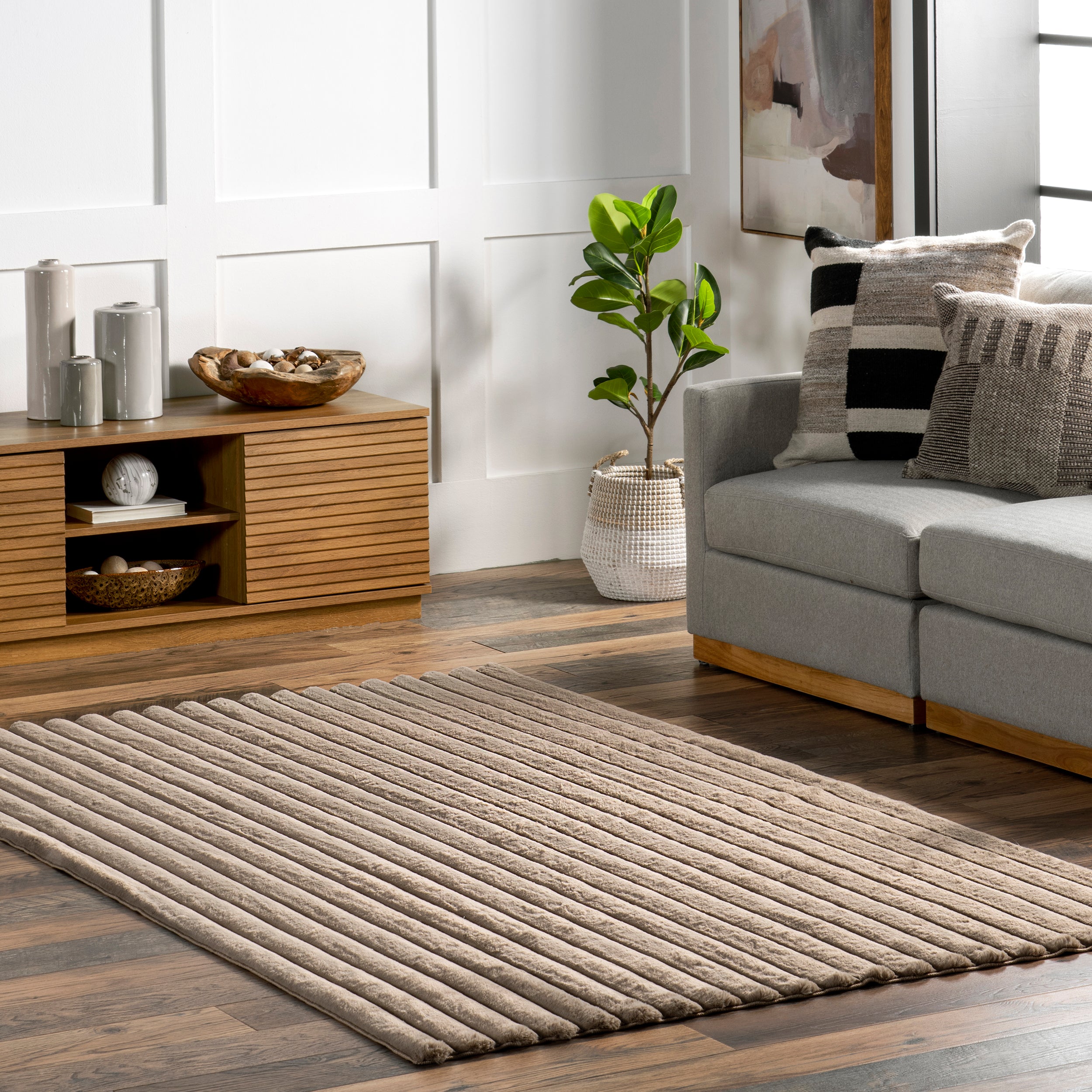 Kai Stripe Faux Rabbit Machine Washable Area Rug - Image 22