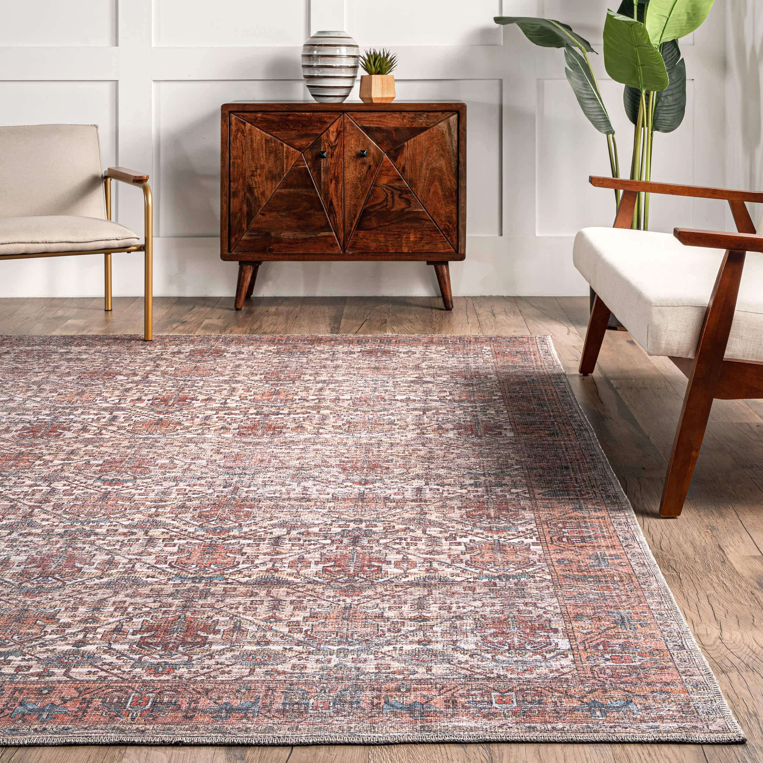 Marilyn Machine Washable Distressed Persian Border Area Rug - Image 7