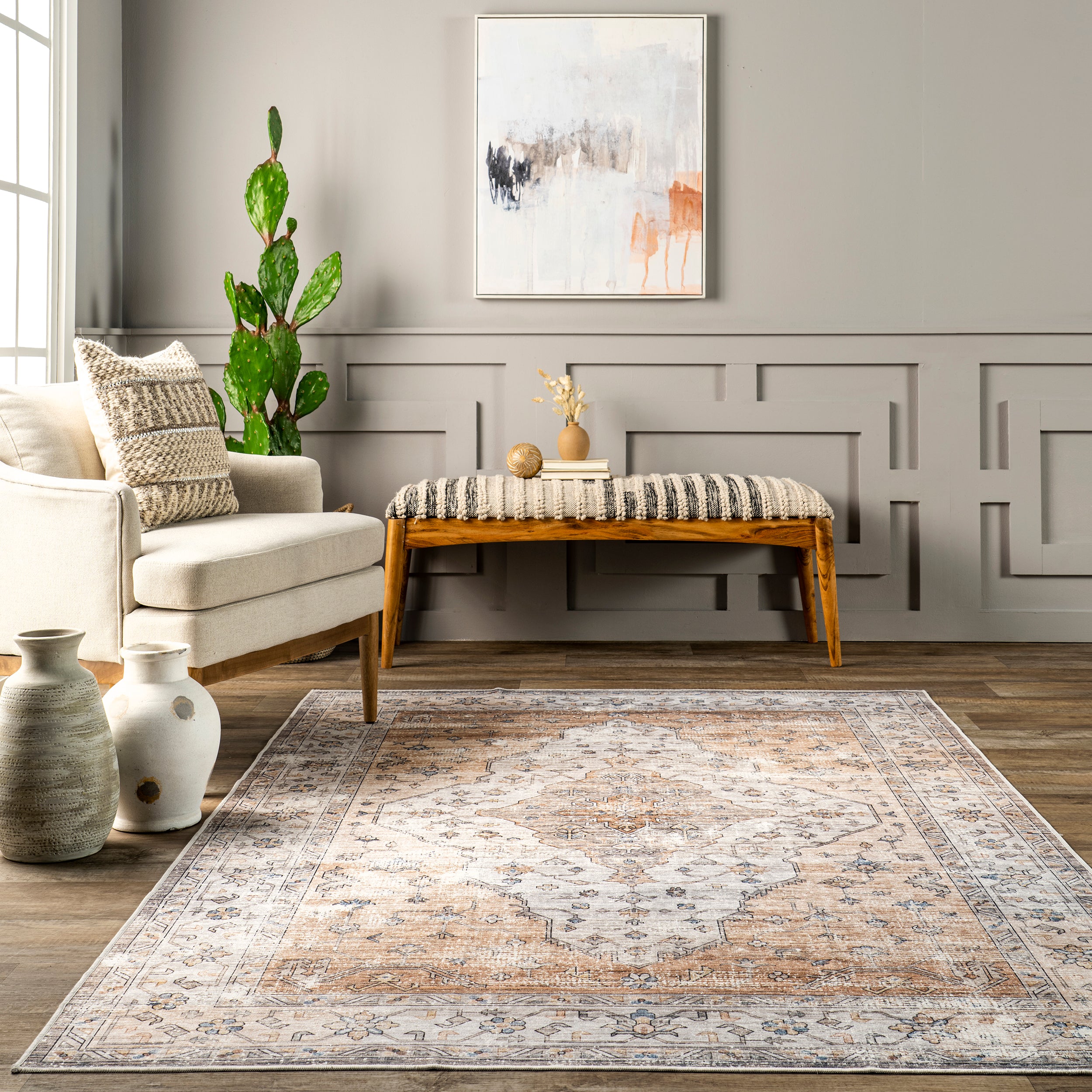 Keila Vintage Stain Repellent Machine Washable Area Rug - Image 8