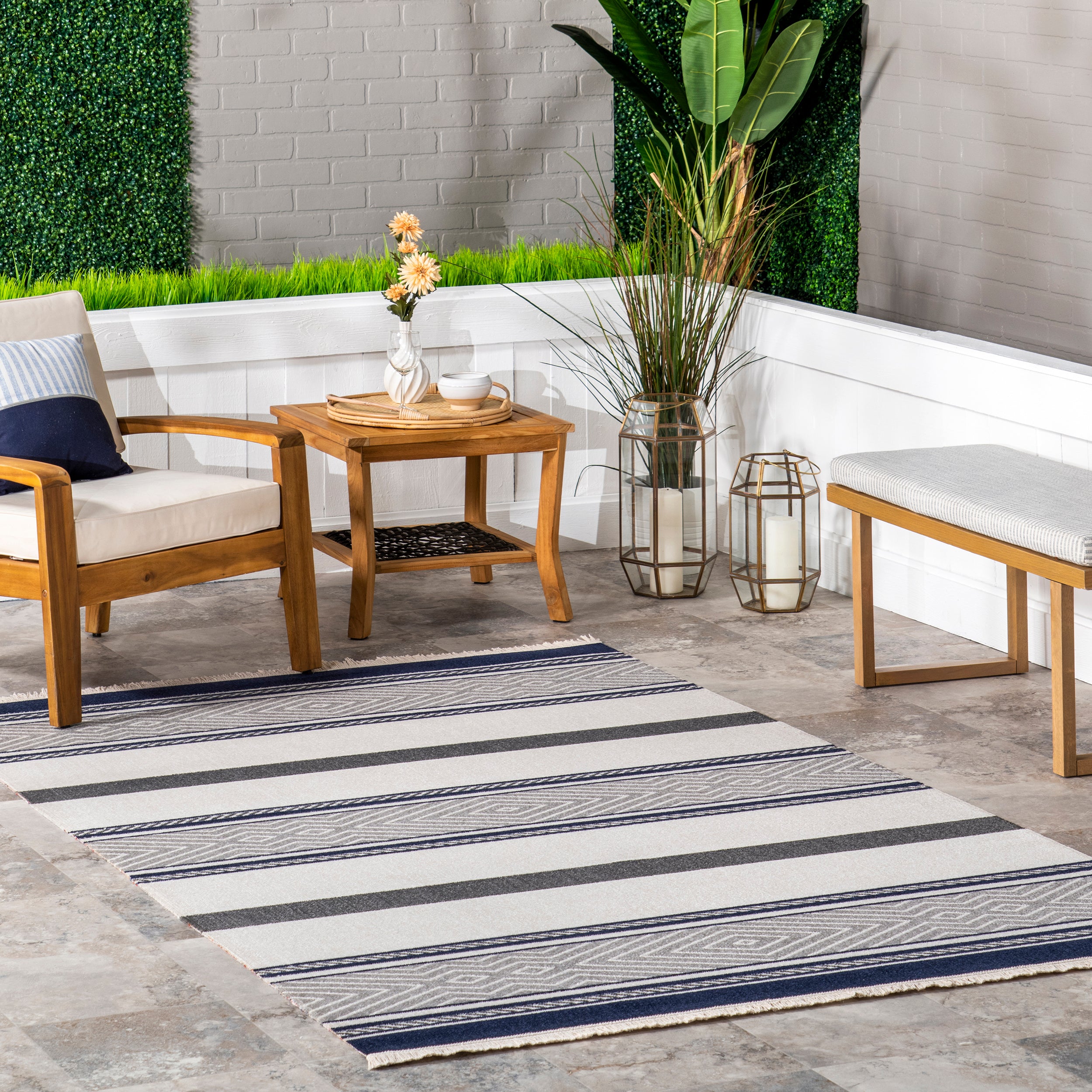 Ivey Modern Striped Indoor/Outdoor Fringe Area Rug - Image 2